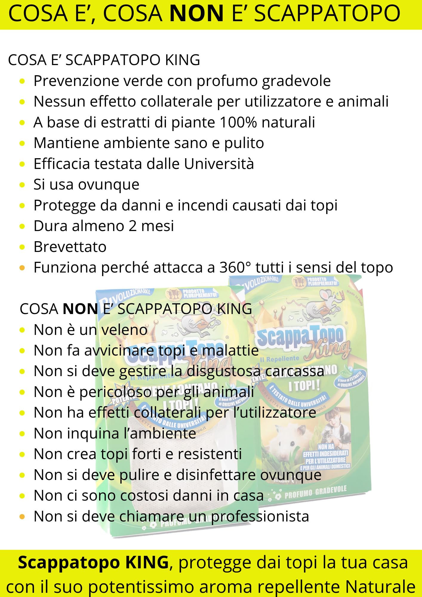 SCAPPATOPO IL BIO-REPELLENTE KING – Repellente Topi Naturale Extra Potente Fortissimo – Dissuasore per Topi e per Ratti Ecologico – Confezione da 2 pezzi da 100g