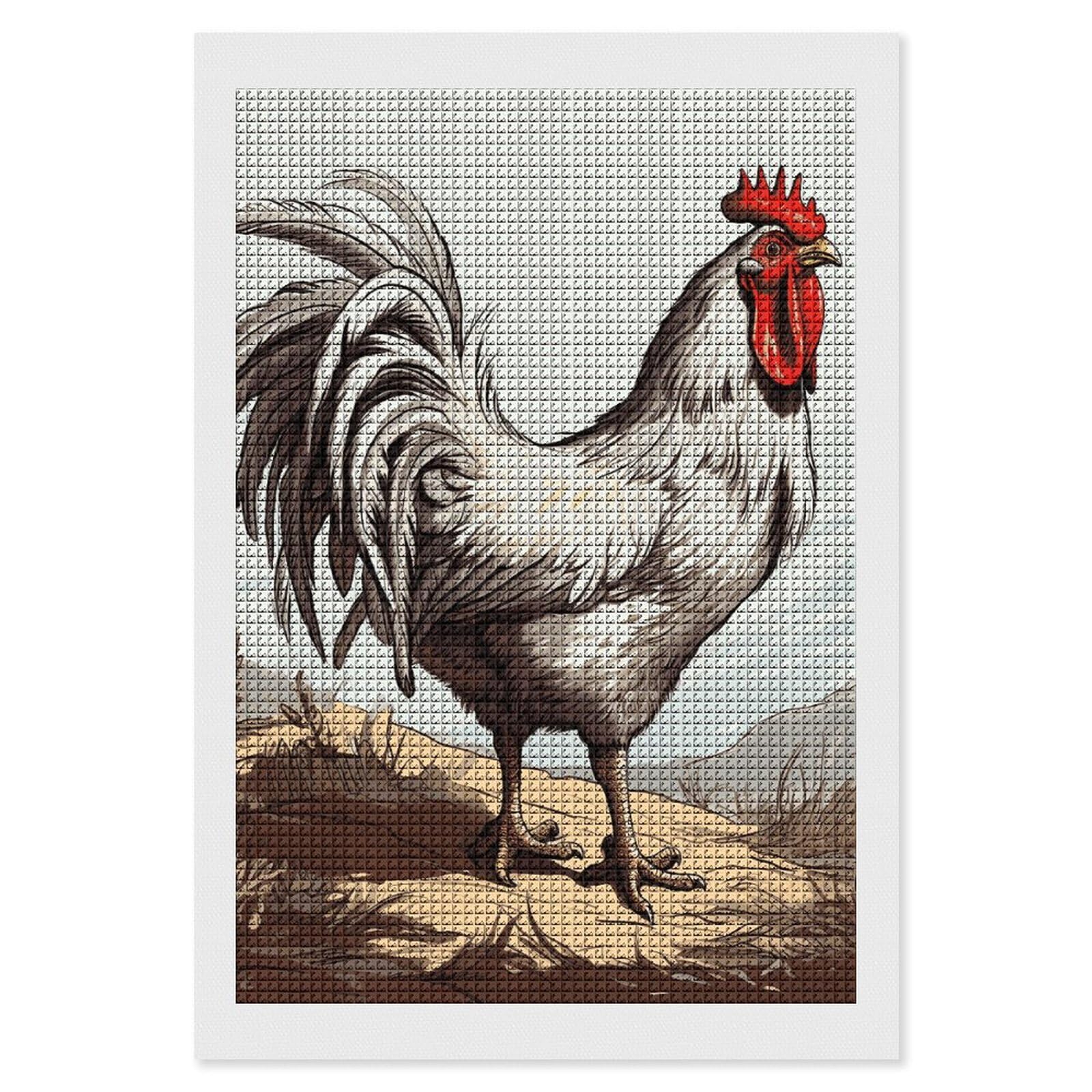 Chicken Sketch Diamond Art Kits for Adults, DIY 5D Diamonds Painting Kits for Beginner, Round Full Drill Diamond Dots Painting, 8"x12" Diamonds Pictures Gem Art and Crafts Wall Decor