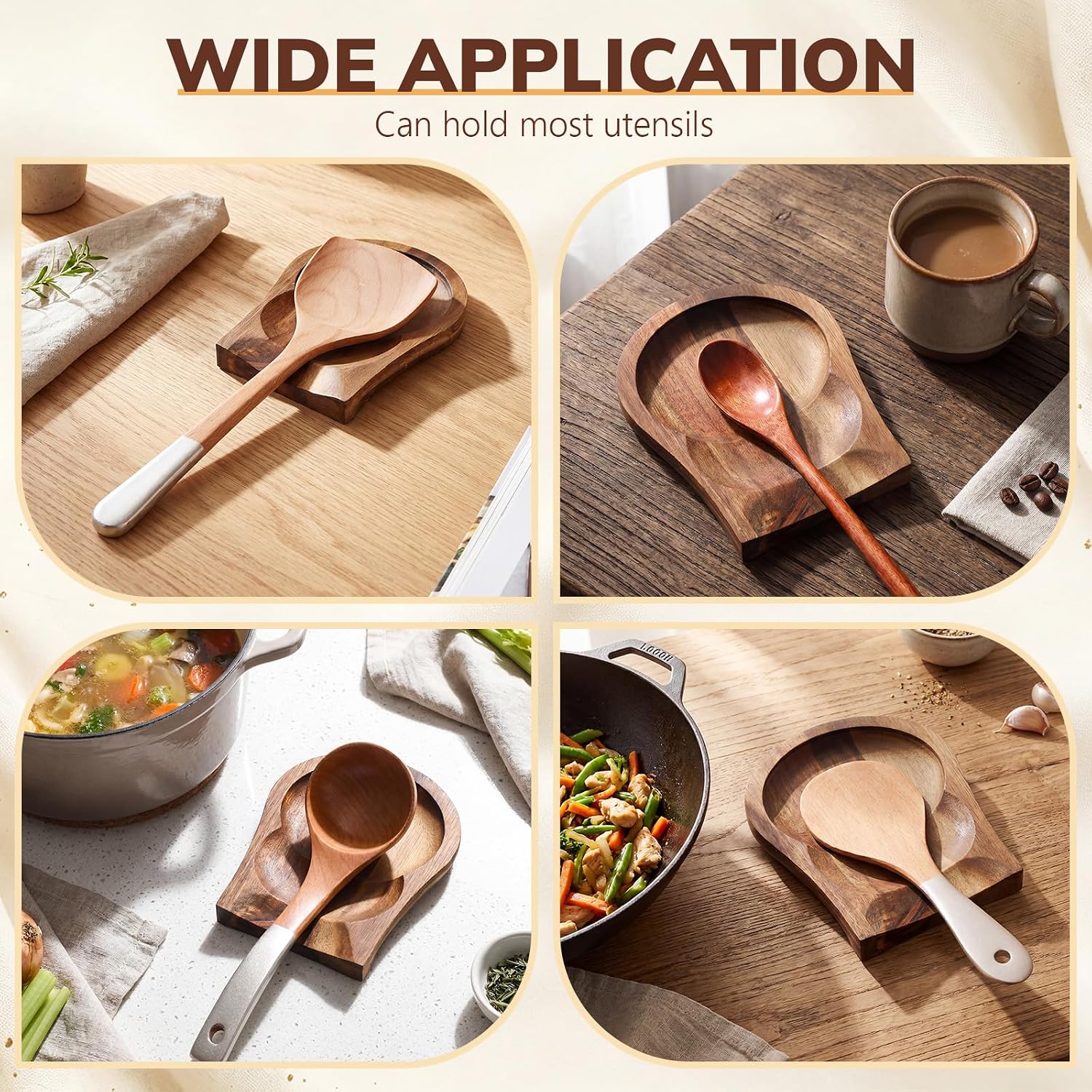 Junkin Acacia Wood Spoon Rest, 6.8 Inch Wooden Spoon Holder for Stove Top & Counter, Heat Resistant Utensil Rest for Ladles Spatulas, Non-slip Silicone Feet, Kitchen