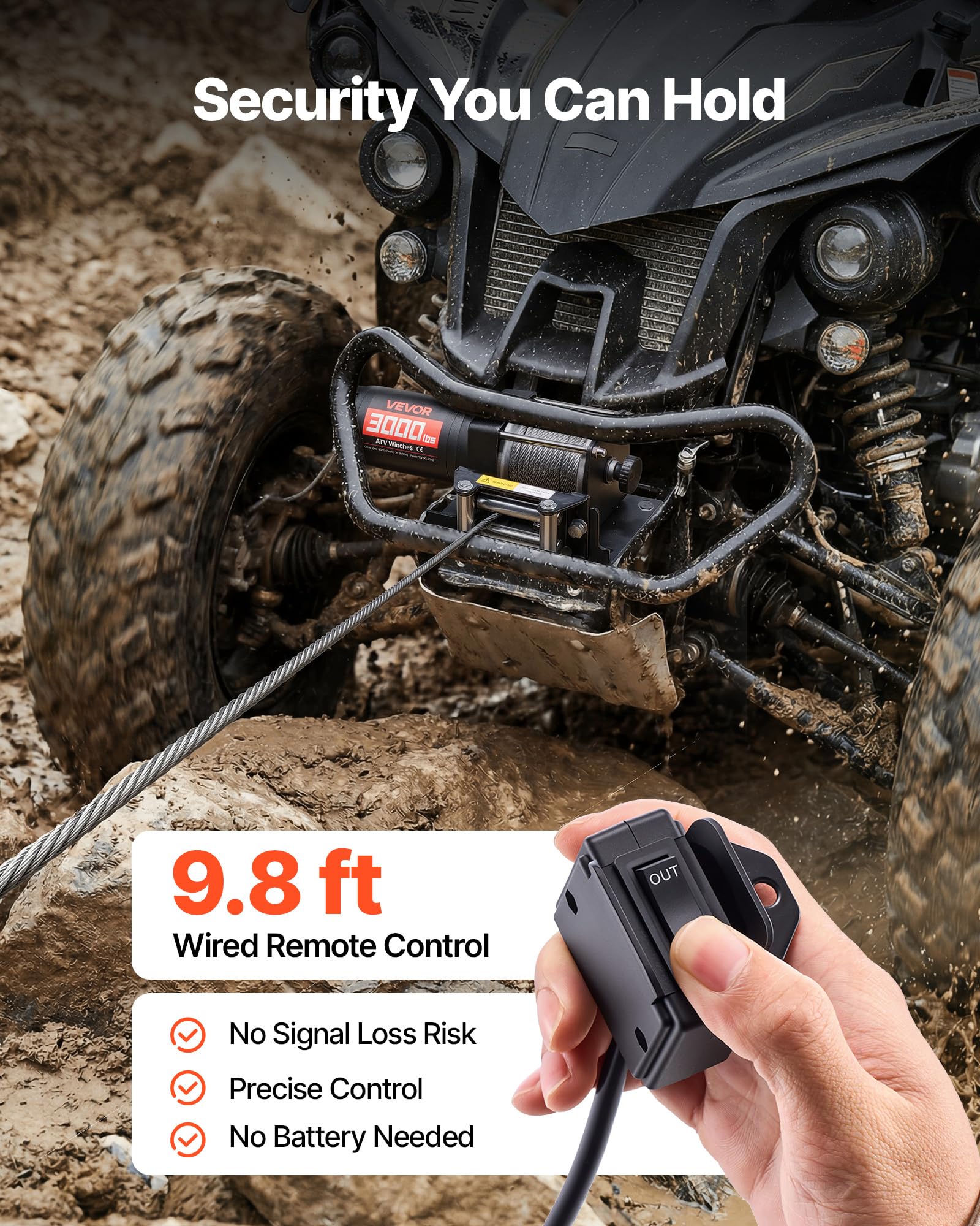 VEVOR Verricello Elettrico con Cavo da 1360 kg, Verricello Elettrico da 12 V CC per ATV/UTV Fuoristrada con Fune in Acciaio Ø 5 mm x 12 m, Telecomando Cablato, Impermeabile IP55 per Recupero Stradale
