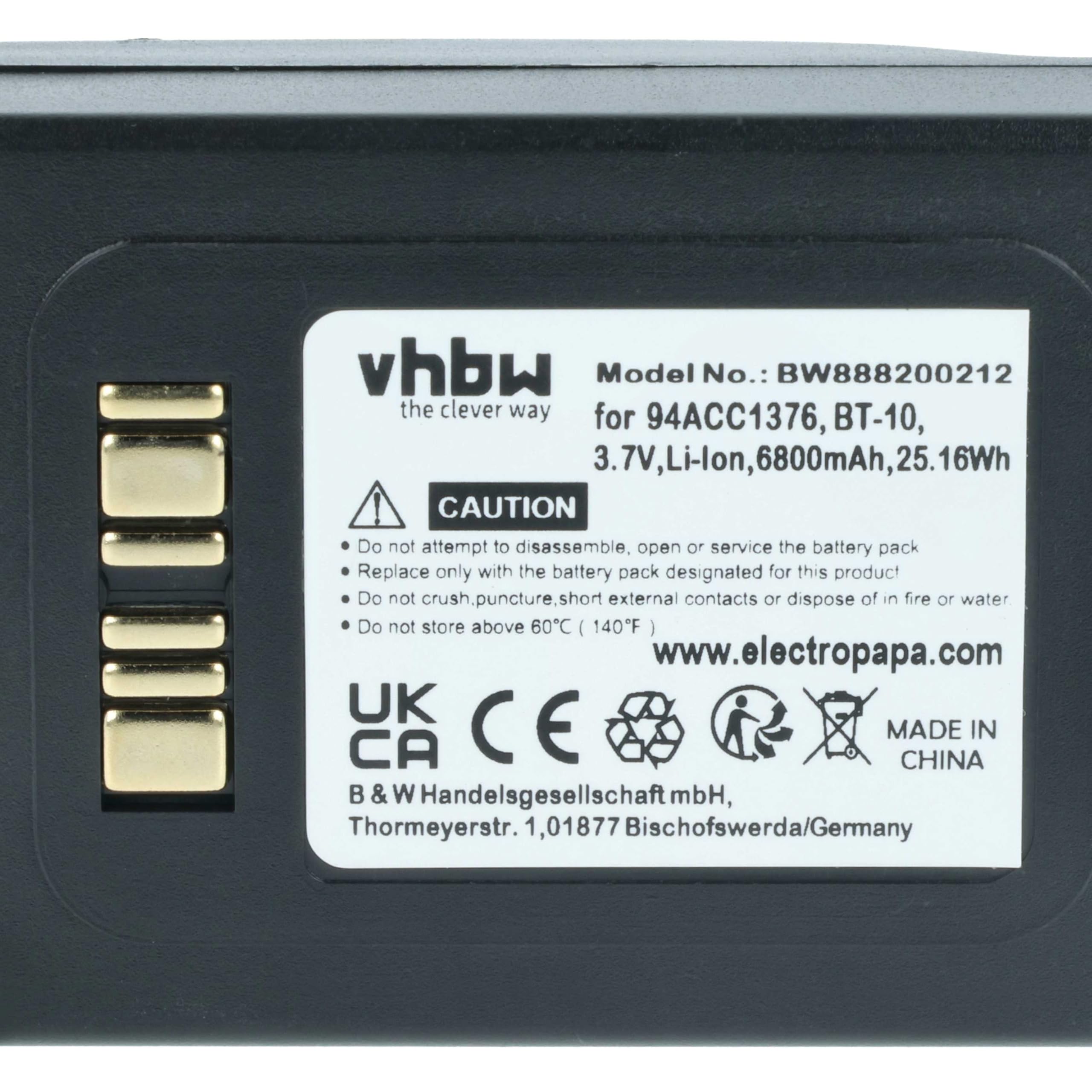 vhbw batteria sostituisce Datalogic BT-10, 94ACC0112, 94ACC1376, 94ACC1377, BT-27, BT-34 per lettore di codici a barre, POS (6800mAh, 3,7V, Li-Ion)