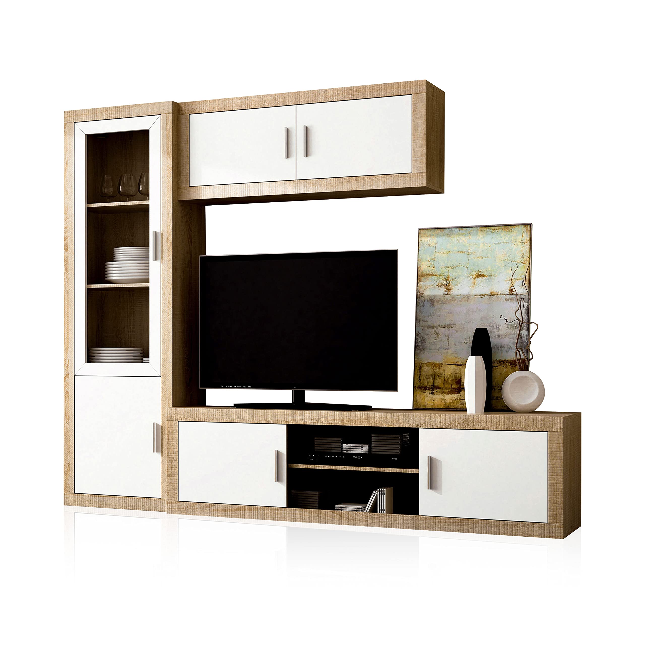 duehome | Salon Modular, Conjunto de Muebles de Salon, Modelo Nuka V1, Acabado en Cambria y Blanco, Medidas: 240 cm (Largo)