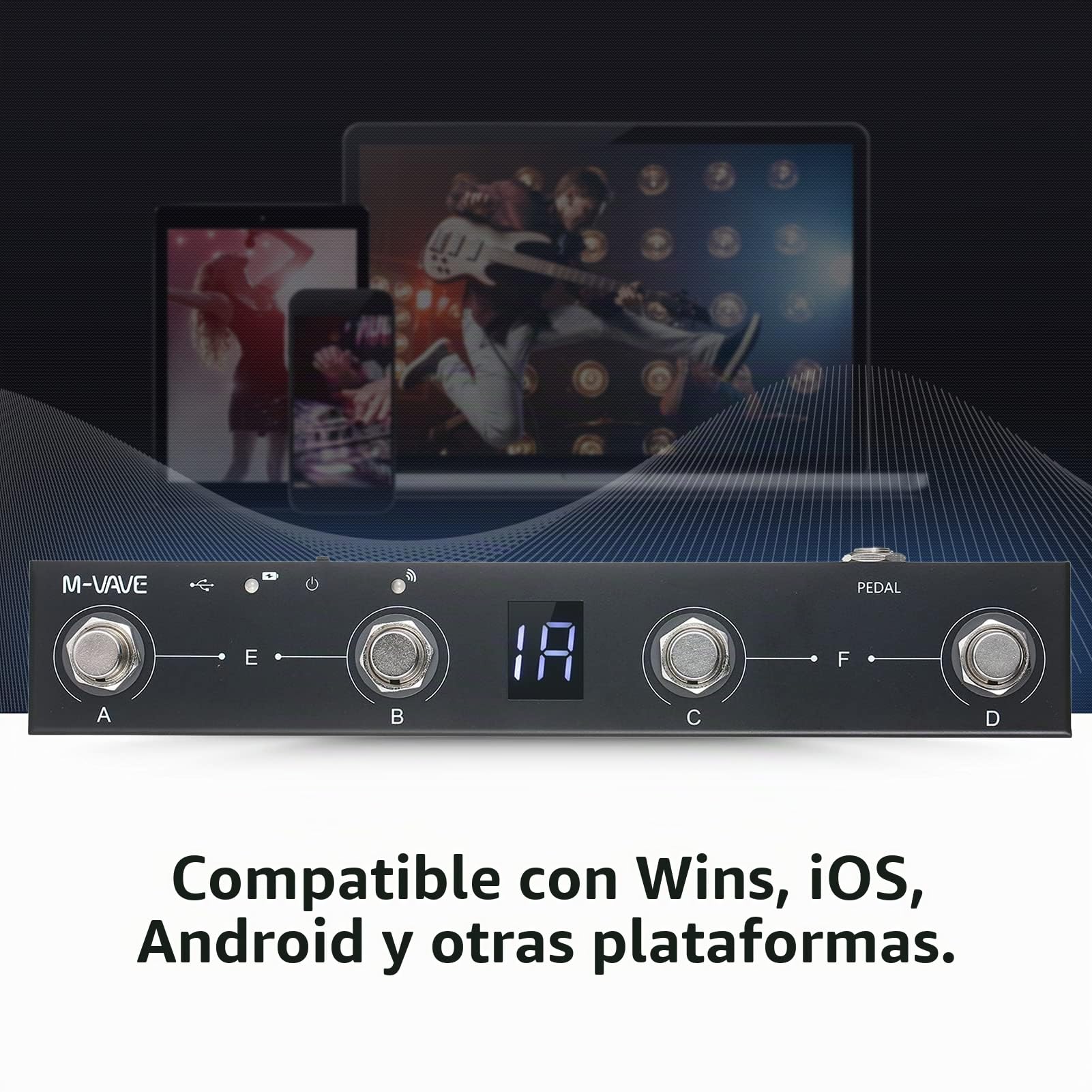 Controlador Midi Pedal Inalámbrico Foot Controller, BT Wireless MIDI Controlador Recargable 4 Botones Portátil Pedal MIDI Control APP