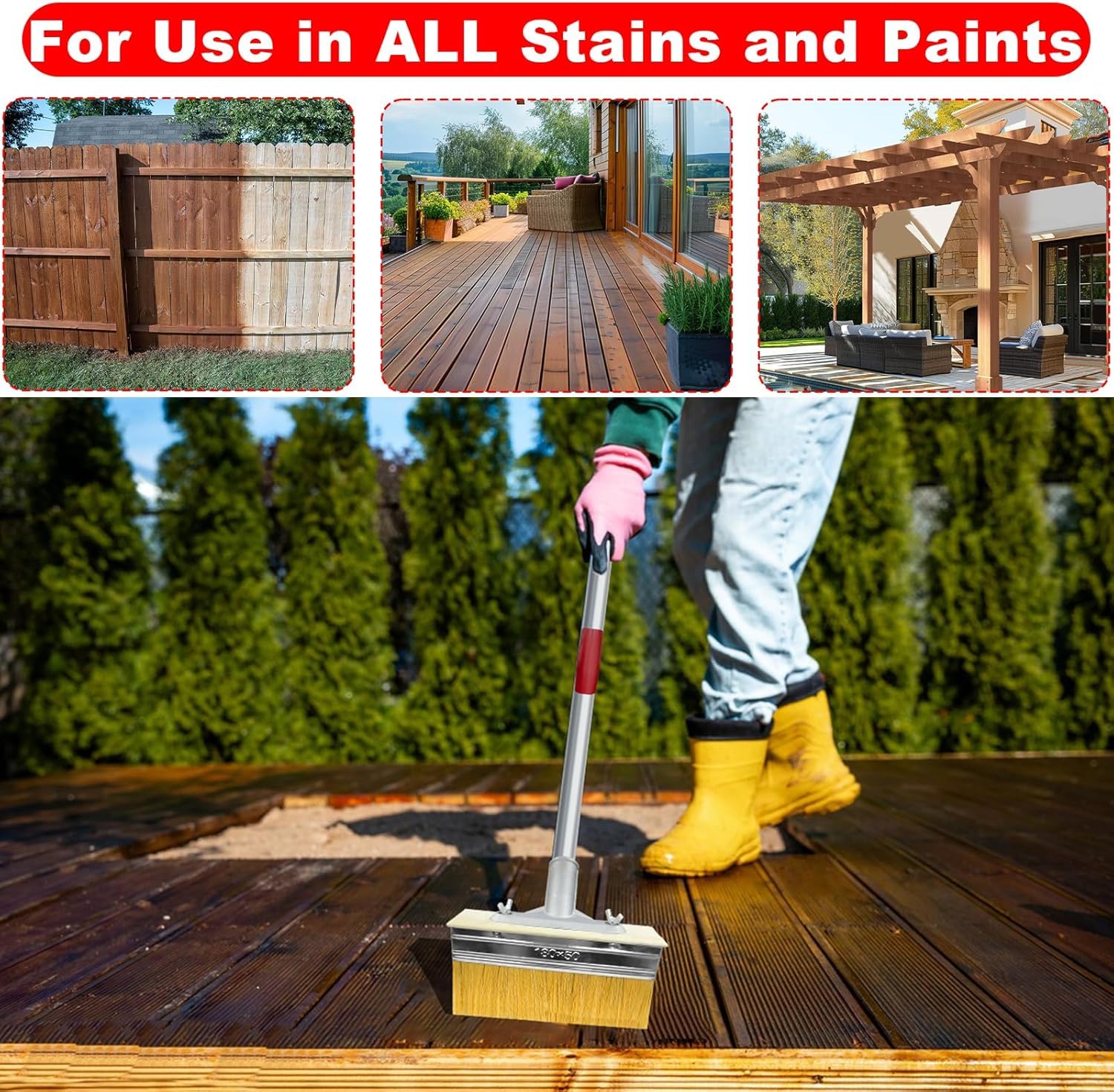 Deck Stain Brush Set - 7" Brush + 60" Pole -2