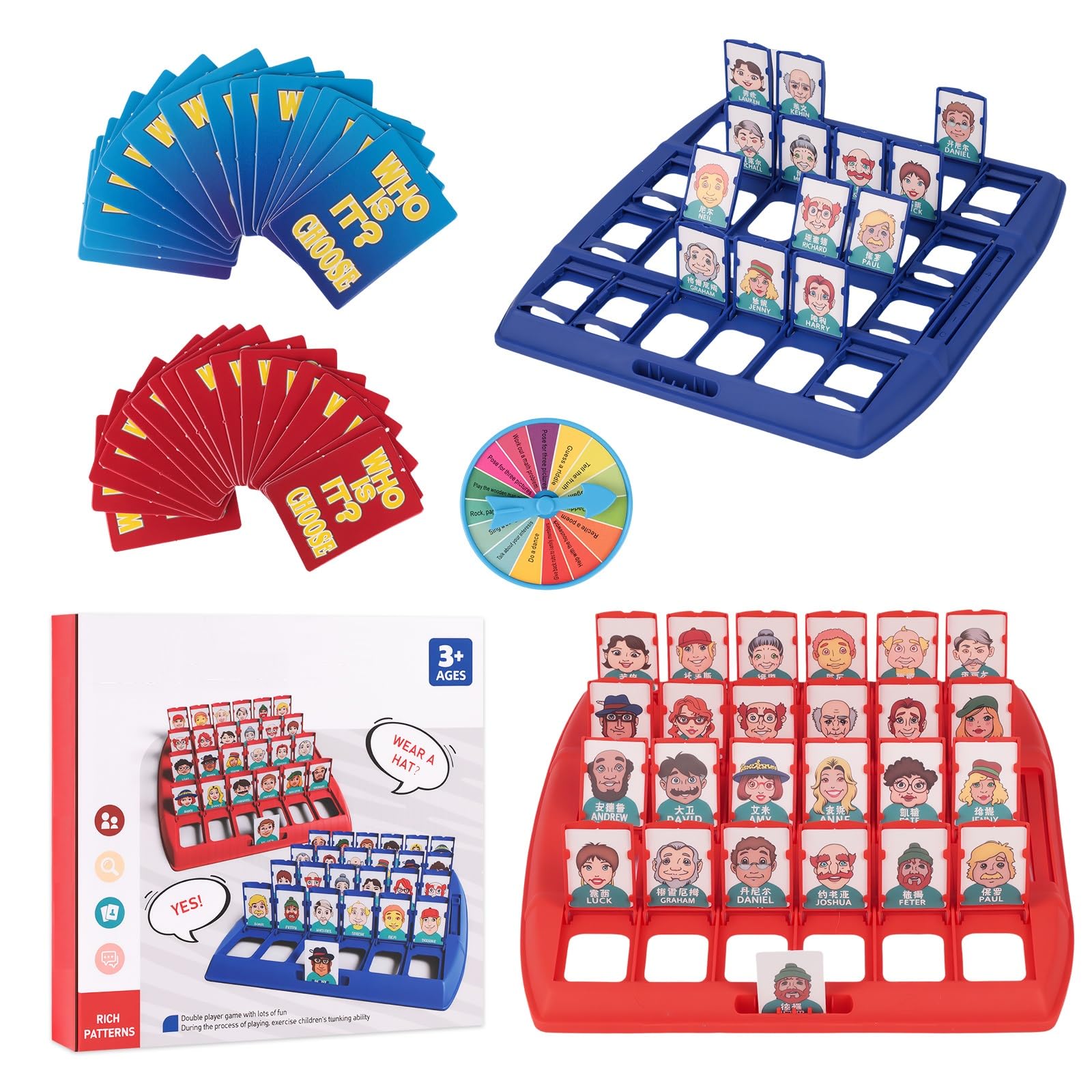 Fun Game Family Guessing Board - 2 Player Board Games with 96*Characters & 1*Punishment Plate, Interactive Family Entertainment, Educational Games for Kids, Blue & Red