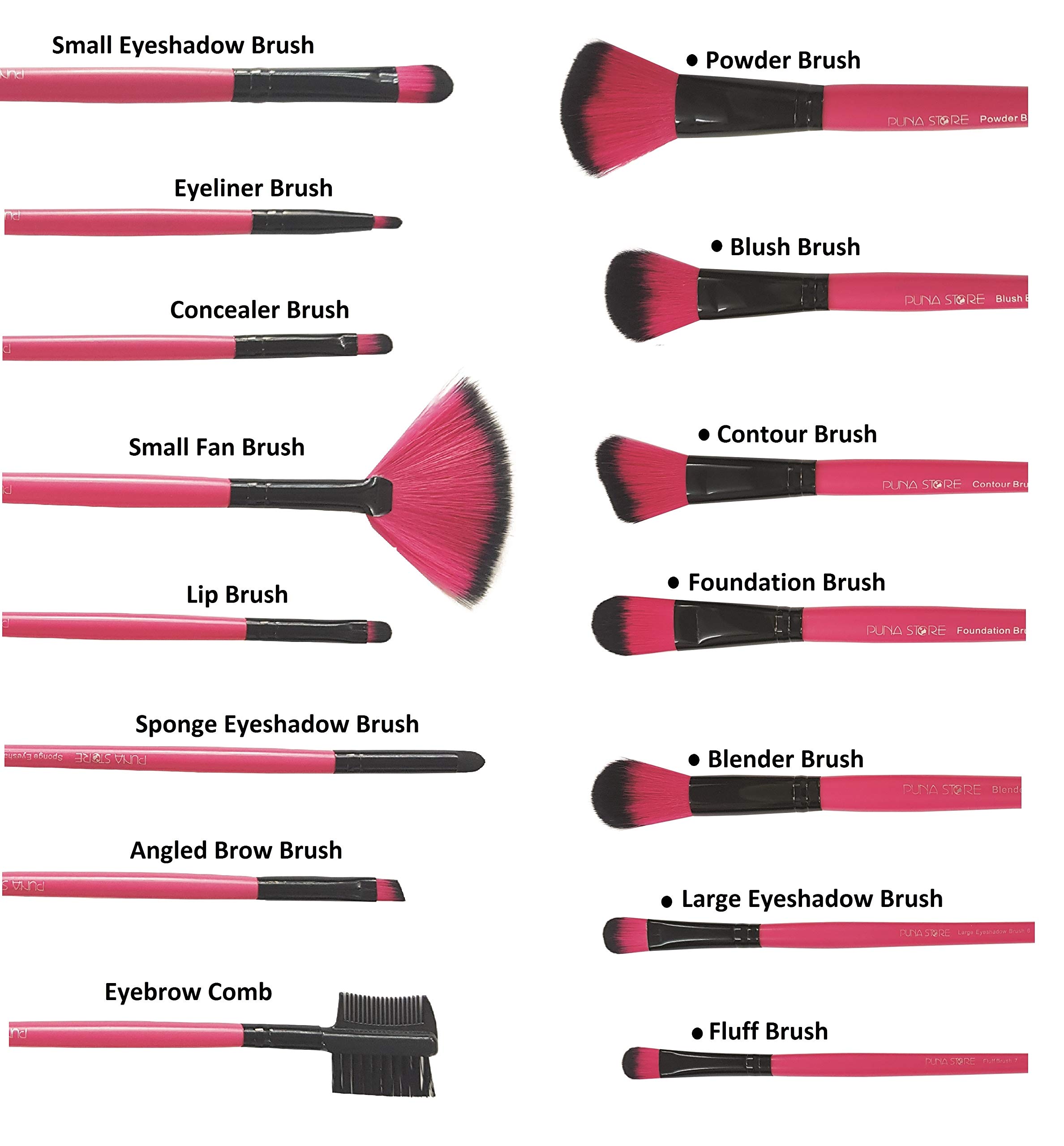 Puna Store 30 Piece Makeup brush Set (Pink) Premium Synthetic Makeup Brushes Cruelty Free Vegan Brushes, Kabuki Foundation 1