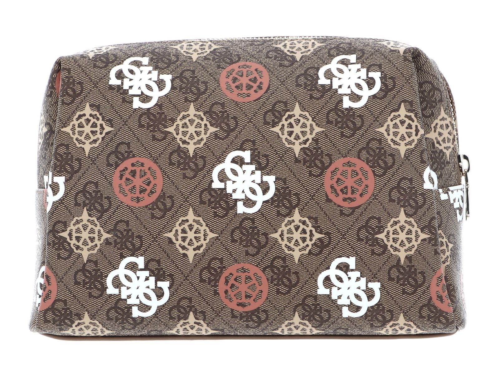 GUESS Bolsa de Maquillaje Large Top Zip Cosmetic Bag Brown Multi marrón