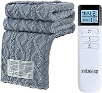 XINIUSLEEP Heated Electric Blanket Throw 50x60" - Soft Taffeta Sherpa, 5 Heat Levels, 12Hr Auto-Off, Overheat Protection, Machine Washable, Light Grey
