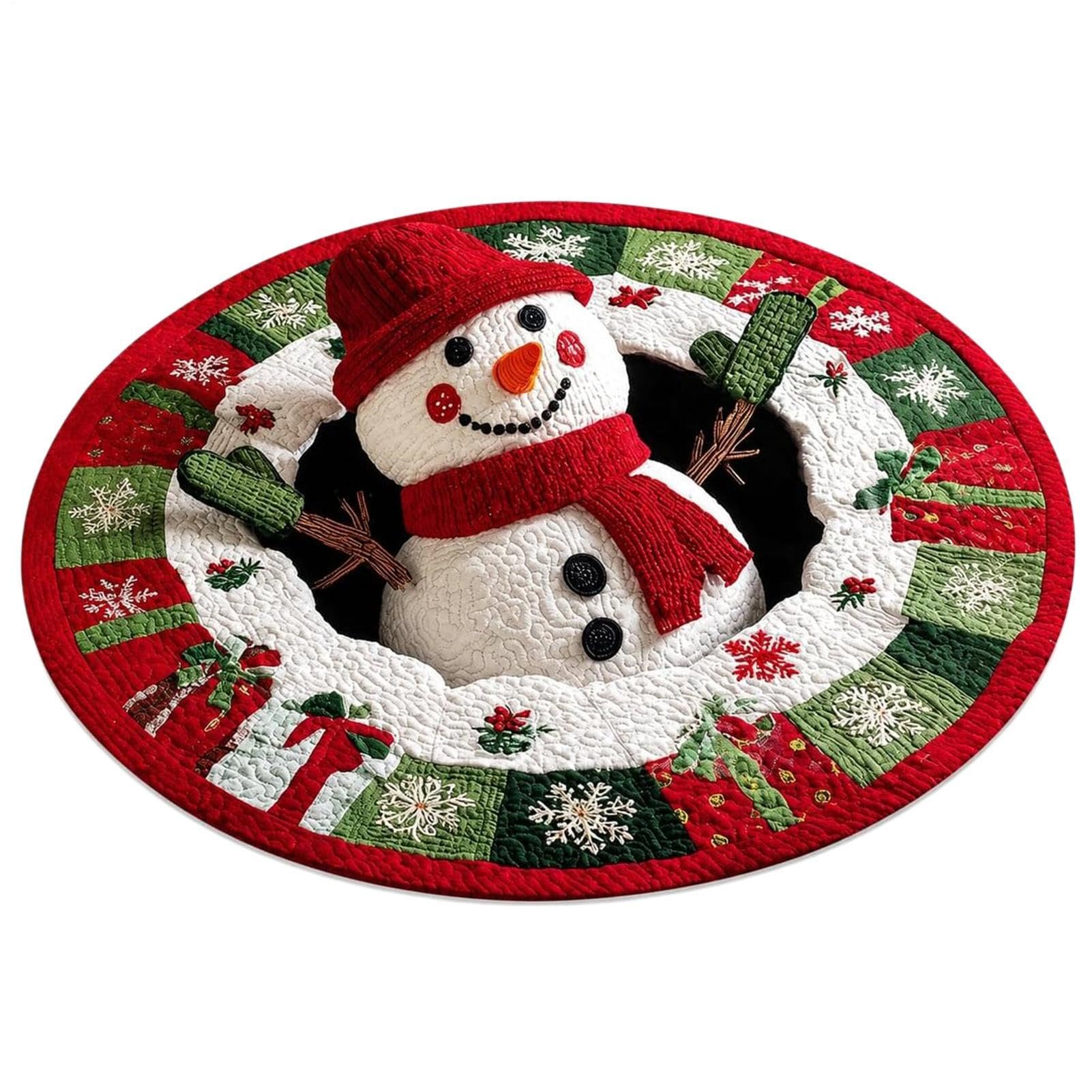 Weihnachtsteppich mit optischer Illusion Rutschfeste Runde -Fußmatte | Festliche Fußmatte Für Innenbereich Zuhause Wohnung Party Wohnzimmer Schlafzimmer Kinderzimmer Küche Flur 31,5 * 31,5 Zoll