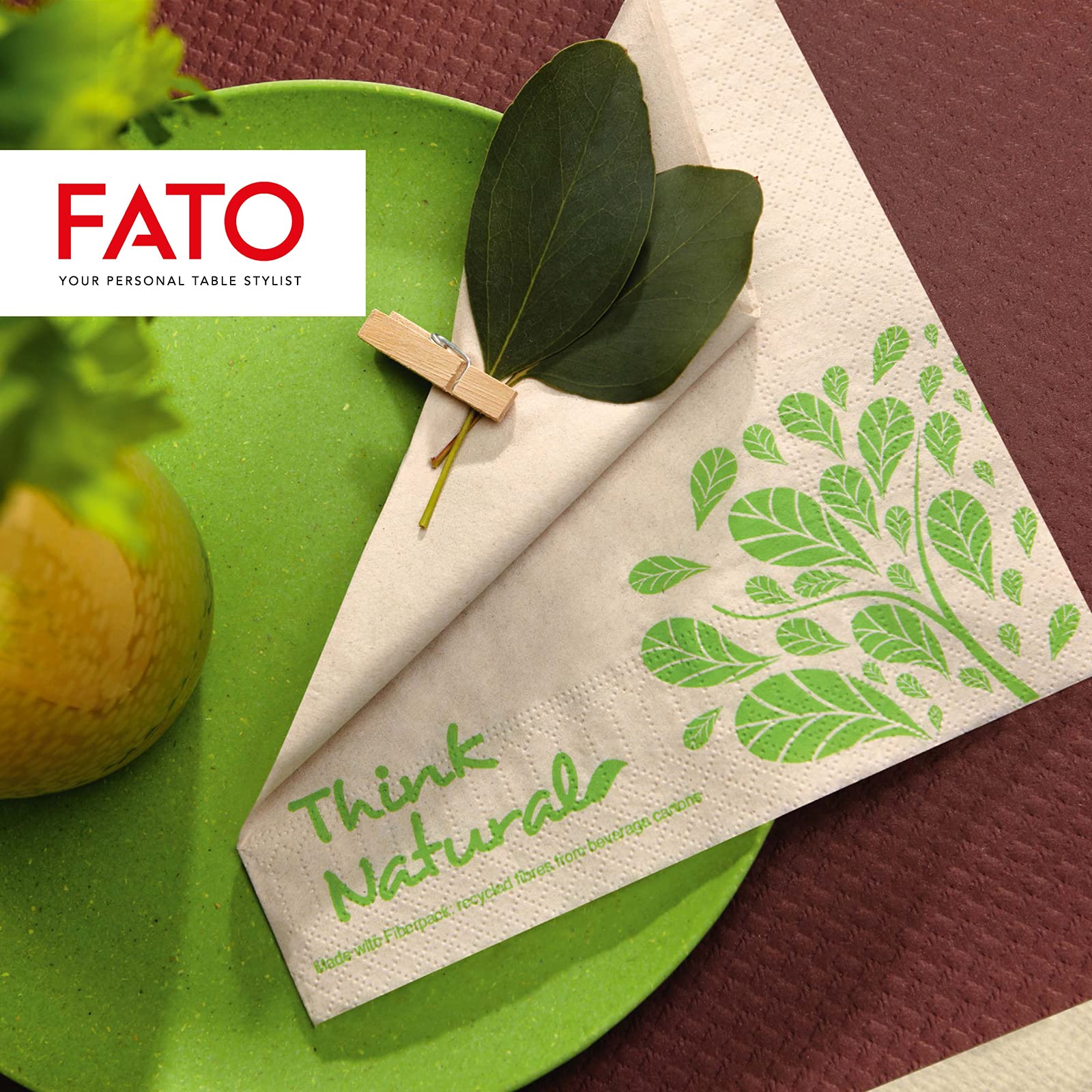 Fato Natural Papierservietten, 50 Stück, 33x33 Cm, 2-lagig, 100% Recyclingpapier – Ökologische Servietten Für Nachhaltige Tischkultur