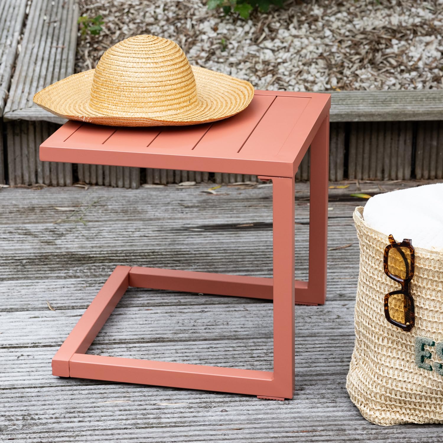 Table d'appoint carrée Barbados en Aluminium Terracotta