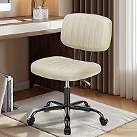 Vista 8 de DUMOS - Silla pequeña sin brazos para escritorio de casa con respaldo bajo y soporte lumbar, silla de computadora de altura ajustable con cuero