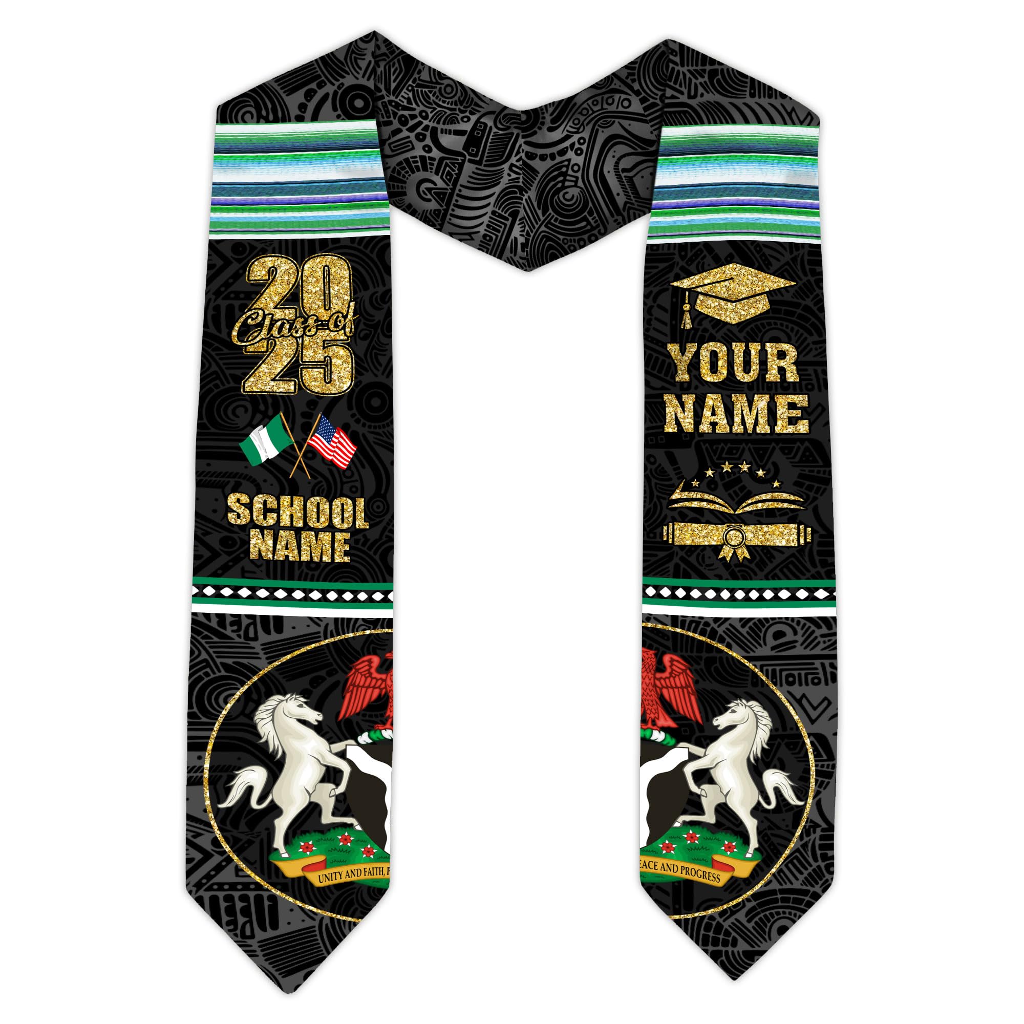 MonkeyVan Custom Nigerian Graduation Sash, Nigeria Graduation Stole Customize, Nigerian American Flag Graduation Sash 2025 Nigeria 5