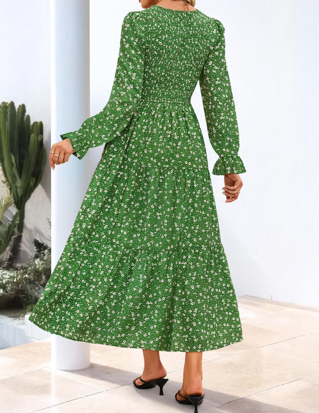 ZESICA Womens Floral Boho Maxi Dress 2026 Spring Summer Casual Long Sleeve V Neck A Line Flowy Wedding Guest Dresses - Image 3