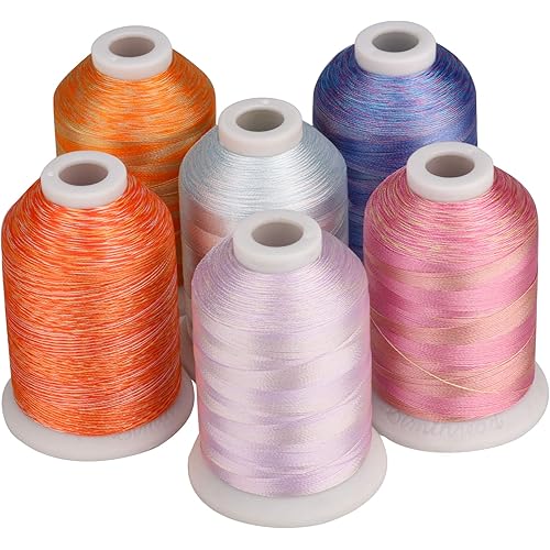 Simthread 6 Colors Polyester Variegated Embroidery Machine Thread 1100 Yards (1000M) for Decoration Babylock Singer Brother Janome Pfaff Bernina Husqvarna Embroidery and Sewing Machines - Sunset