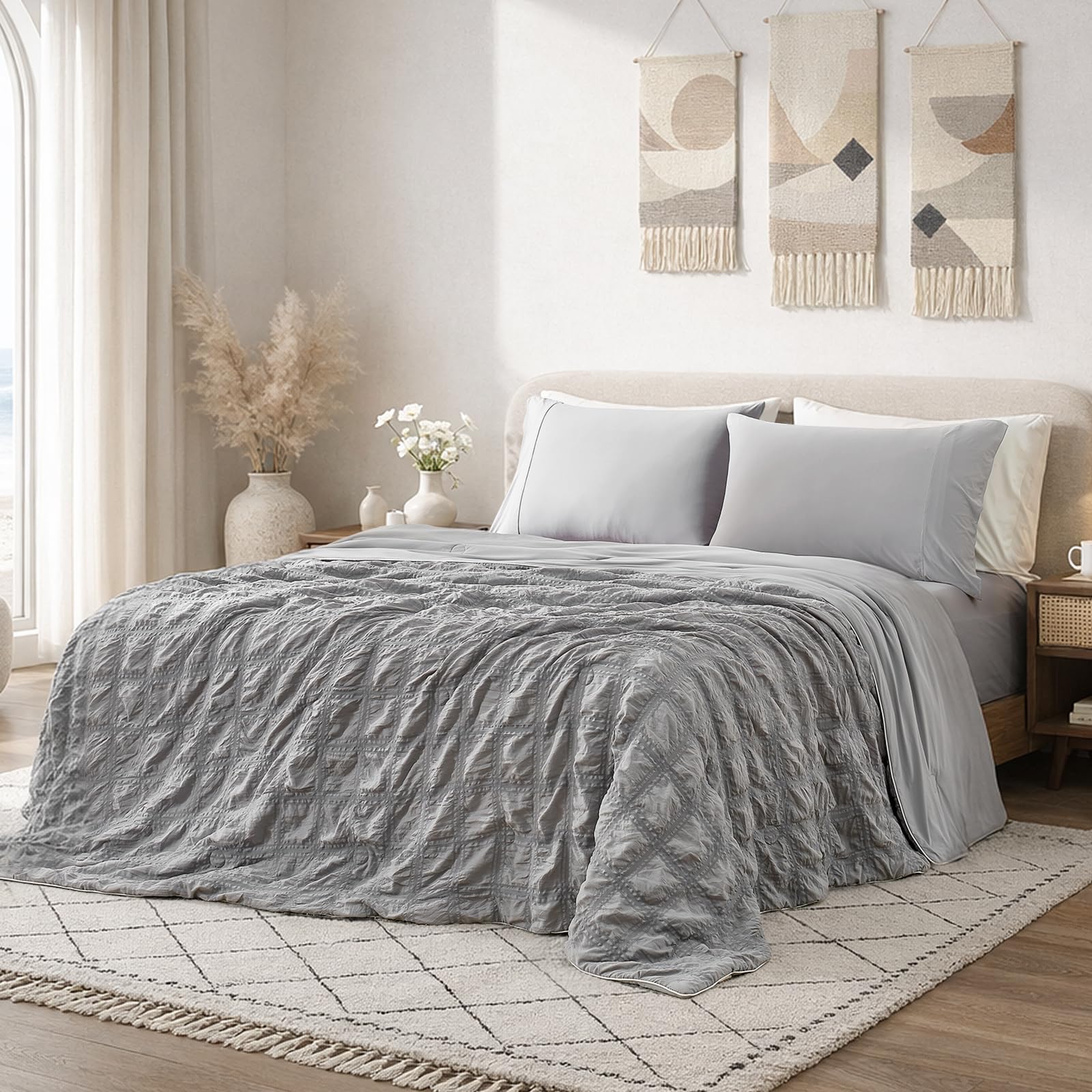 Photo 1 of Cozy Bliss Cooling Comforter Seersucker Plaid King XL