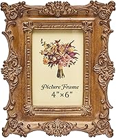 JANDERART Vintage 4x6 Picture Frame - Ornate Antique Imitation Wood with Retro Carvings, Glass Front, Tabletop & Wall Display