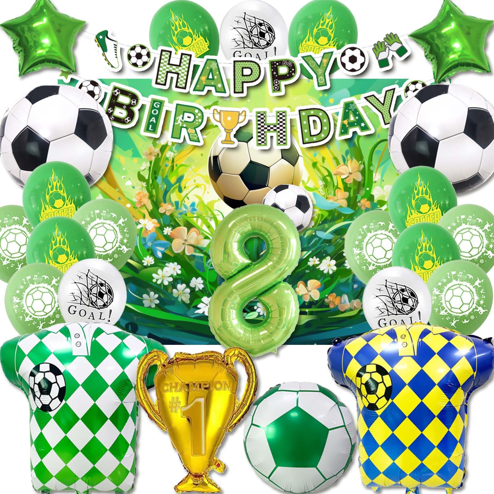 DIWULI Fußball Geburtstagsballons '8 Jahre' – Set Mit 11 Teilen, Inkl. Großer Zahl 8 & Fußball-Ballon – Für Kindergeburtstag, Party