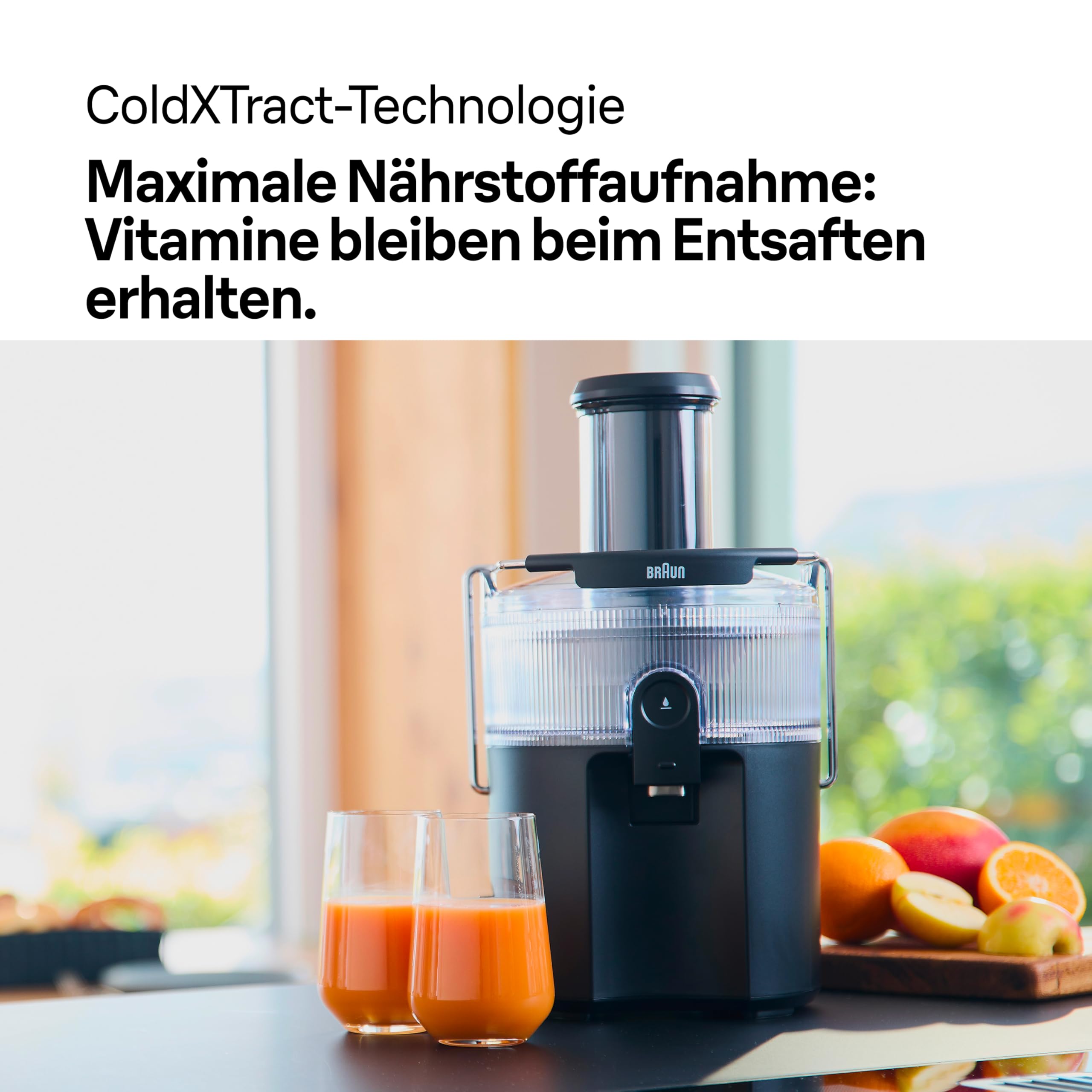Braun MultiJuice 5 SJ500, Zentrifugalentsafter mit ColdXtract-Technologie, 75 mm Einfüllöffnung, 1,5L Fruchtsaftbehälter, Anti-Tropf-System, 4-faches Sicherheitssystem, Edelstahlfilter, 800W, Schwarz