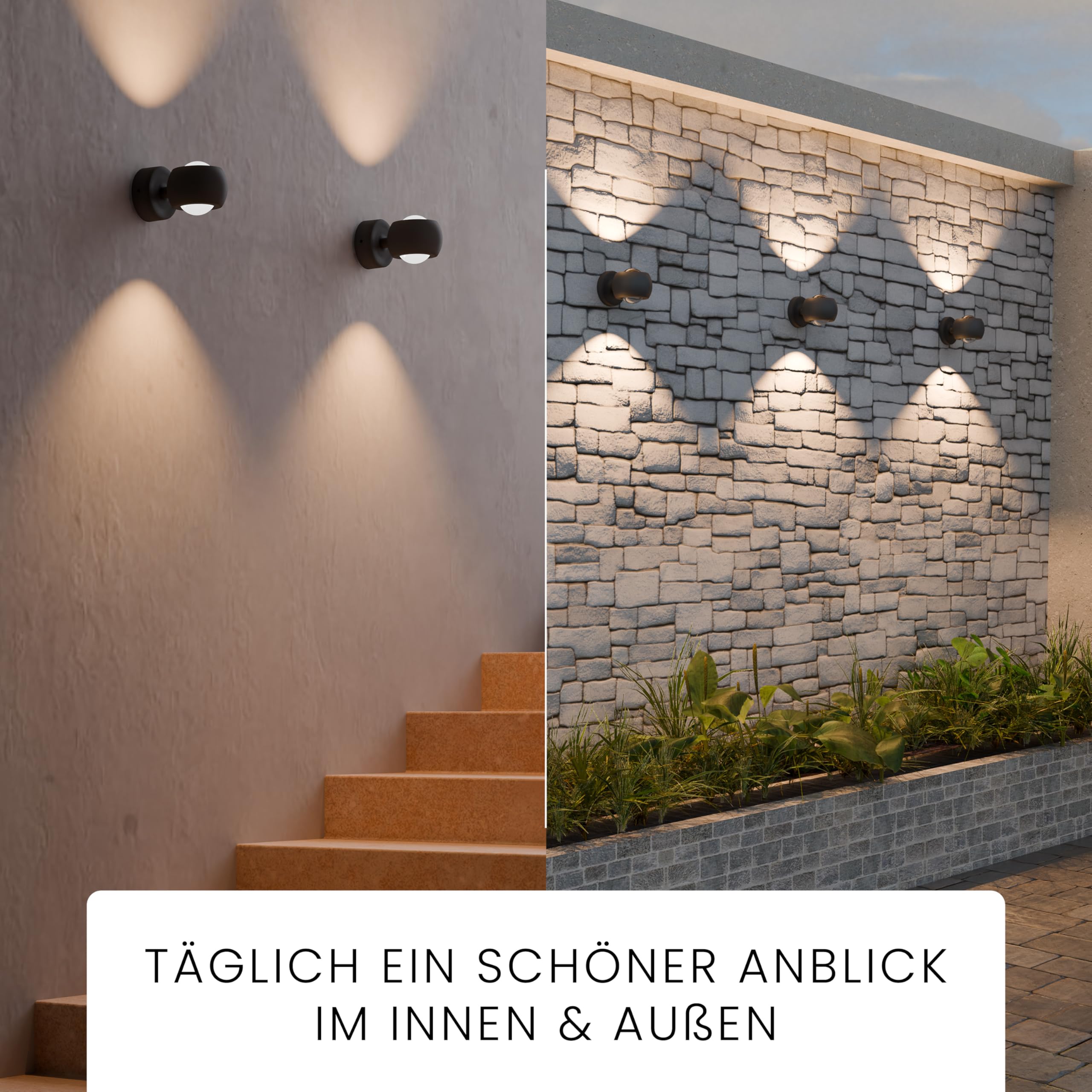 MATO LED Wandleuchte Innen & Aussen - 7W, 3000K Warmweiß, IP54 Wetterfest - Aussenlampe Wand Up Down Leuchte - Außenwandleuchten, Außenlampe, Wandlampe Außen, Außenbeleuchtung, Lampe, Schwarz