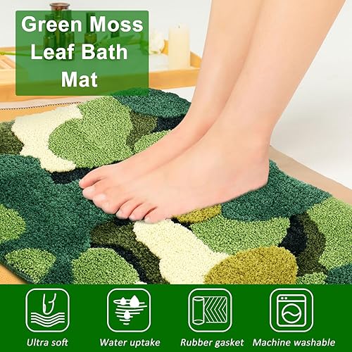 Miniatura 3 de HOTBEST Moss Leaf - Alfombra de baño antideslizante de 20 x 34 pulgadas, súper absorbente, lavable a máquina, resistente a la decoloración