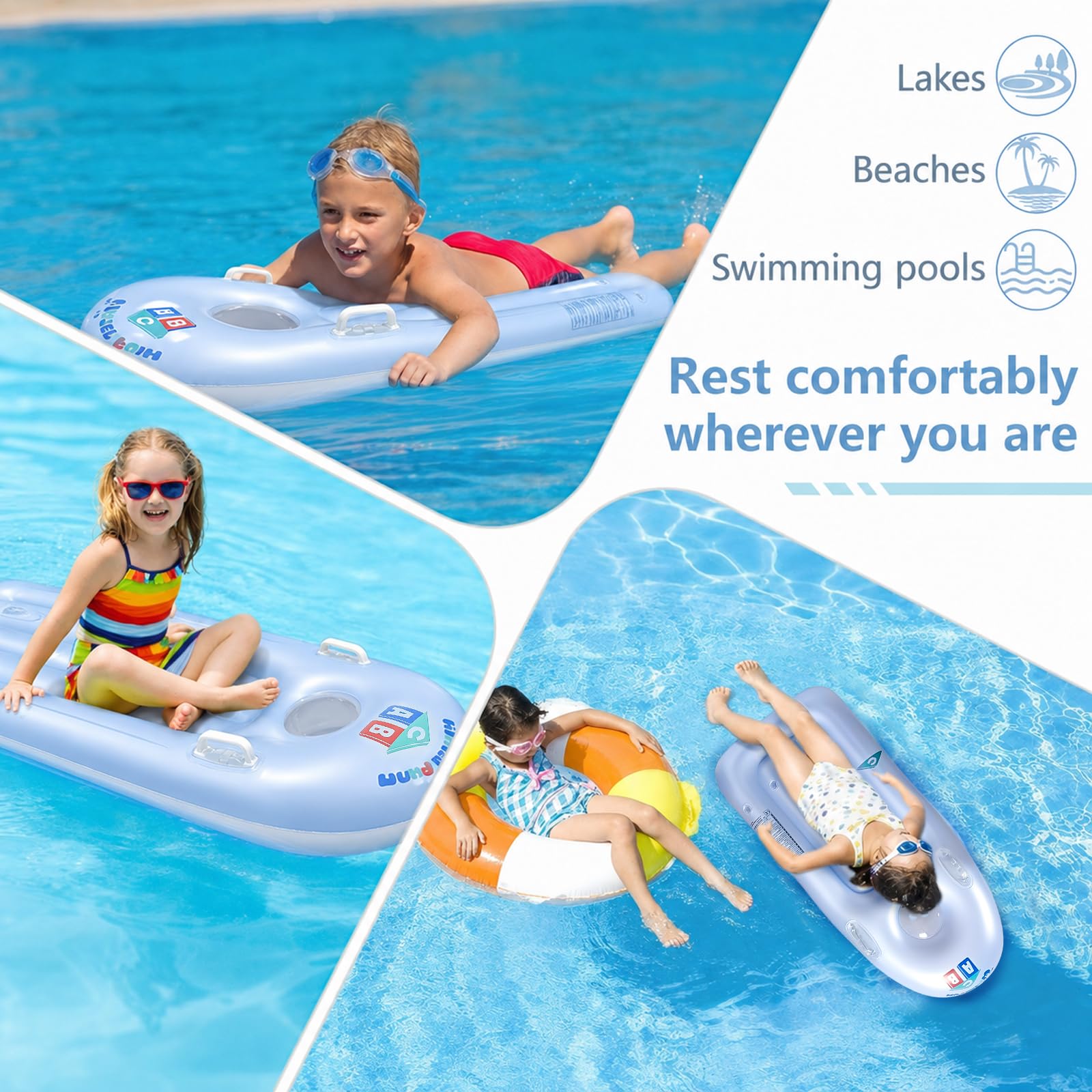Schwimmbrett Bodyboard Aufblasbar, Surfbrett Bodyboard mit Griffen, Schwimmhilfe Aufblasbar Kinder, Aufblasbares Bodyboards für Strand, Wasserrutschbahn, Pool - 118 x 52cm