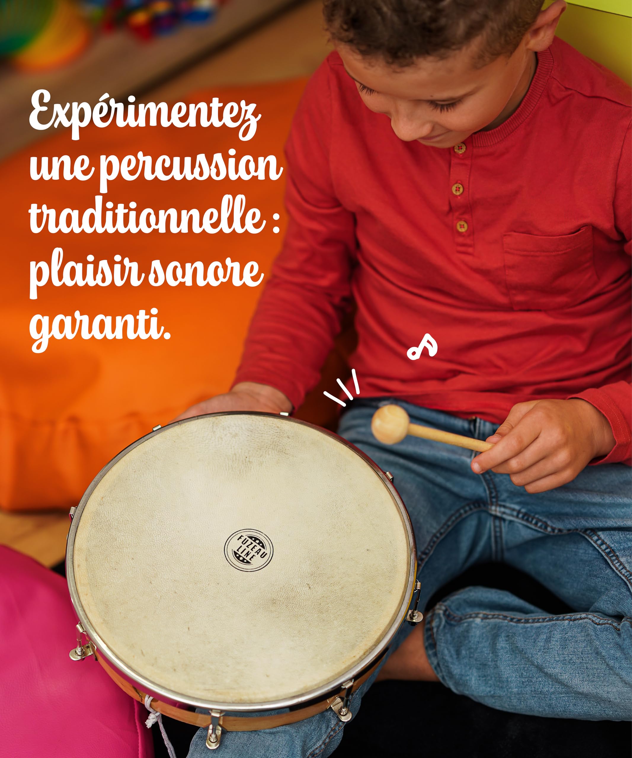 Fuzeau – Tambourin Peau Naturelle Ø30 Cm – Léger, Solide Et Facile À Jouer – Cerclage Bois – Instrument Musique Percussion Rythmique Authentique – Enfant Dès 7 Ans – Réf. 578