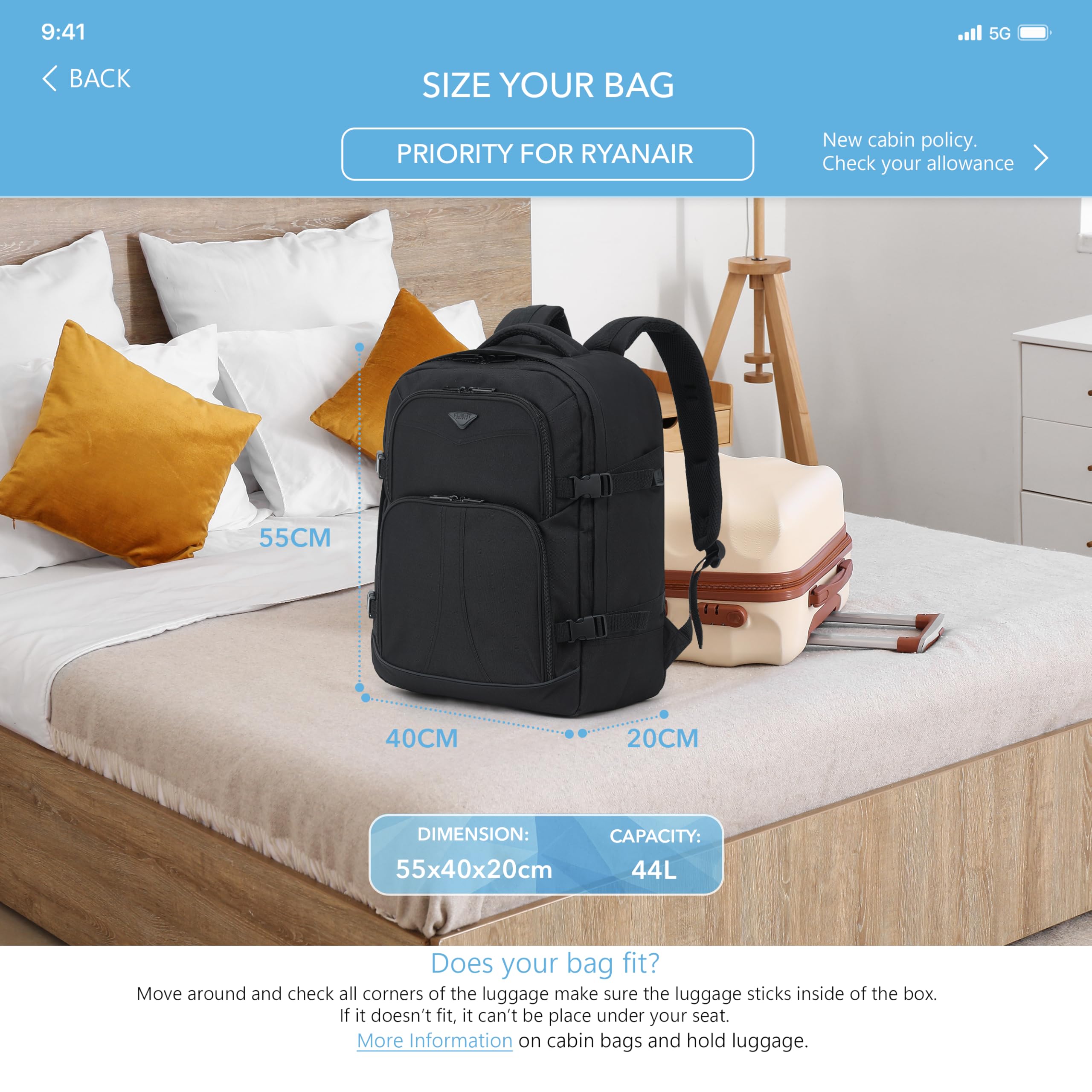 Flight Knight 55x40x20cm Ryanair Priority Free Carry On Over Head Cabin Backpack Bag for Travelling USB Port Padded Comfortable Rucksack - Carry On Luggage For easyJet, Ryanair, BA, Jet2 & Many More!