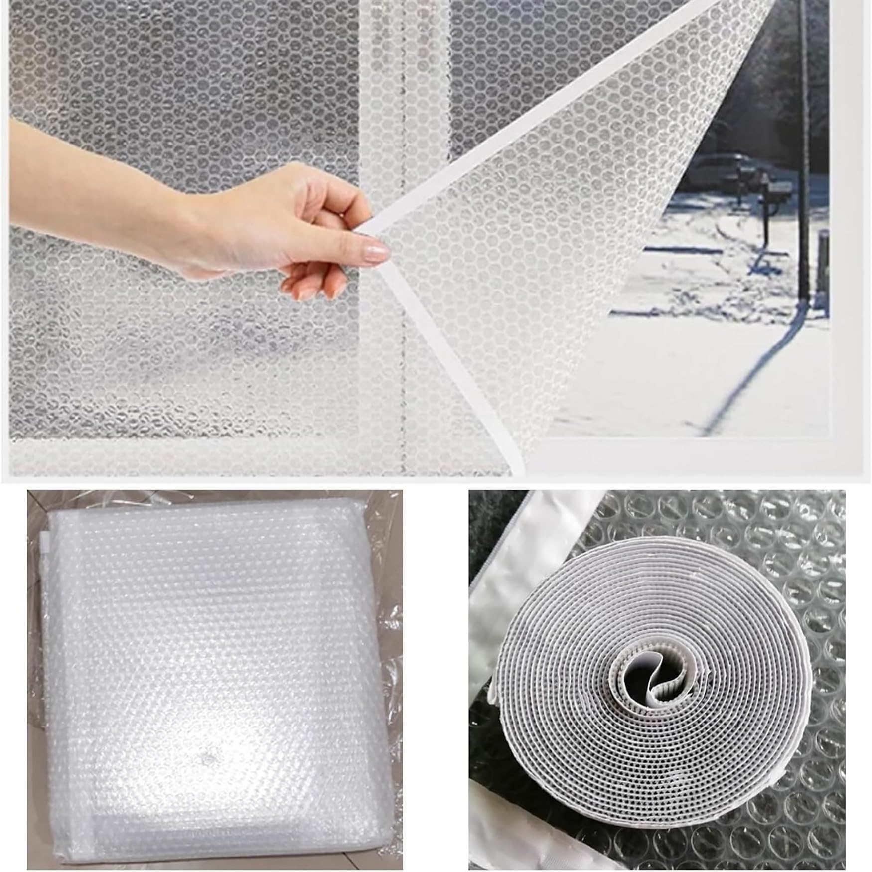 Kit de Aislamiento de Ventana 151 x 195 cm Protege del Frio y Calor Kit de Película de Aislamiento de Ventana con Cremallera para O Puerta, Blanco