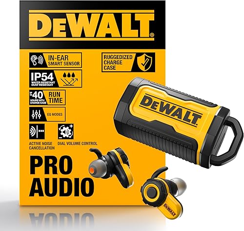 DEWALT Auriculares inalámbricos Bluetooth Jobsite Pro X2 ANC True Wireless, auriculares de trabajo con cancelación activa de ruido, controles de