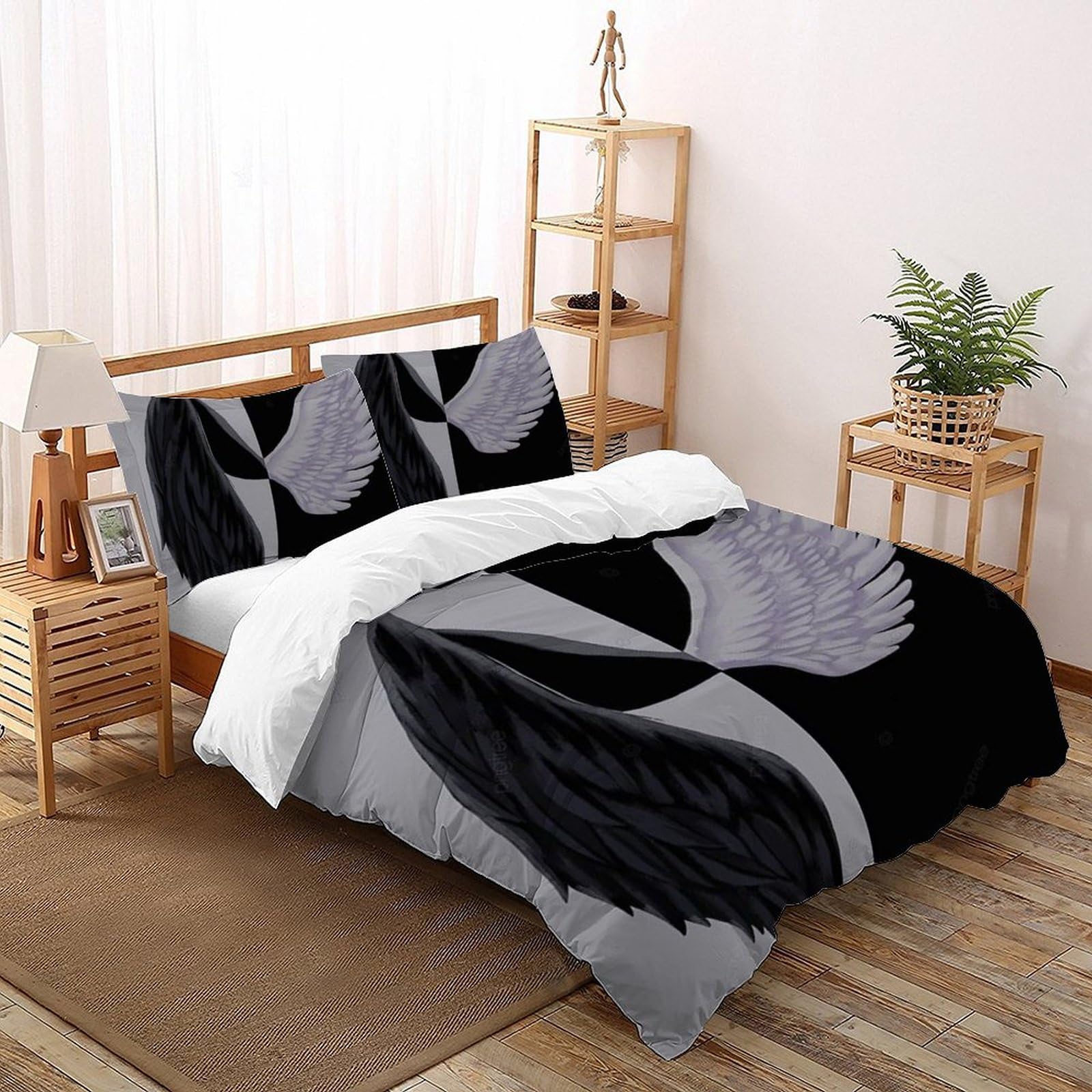 Housse de couette 3D noire et blanche 200x200cm avec taies d'oreiller en microfibre