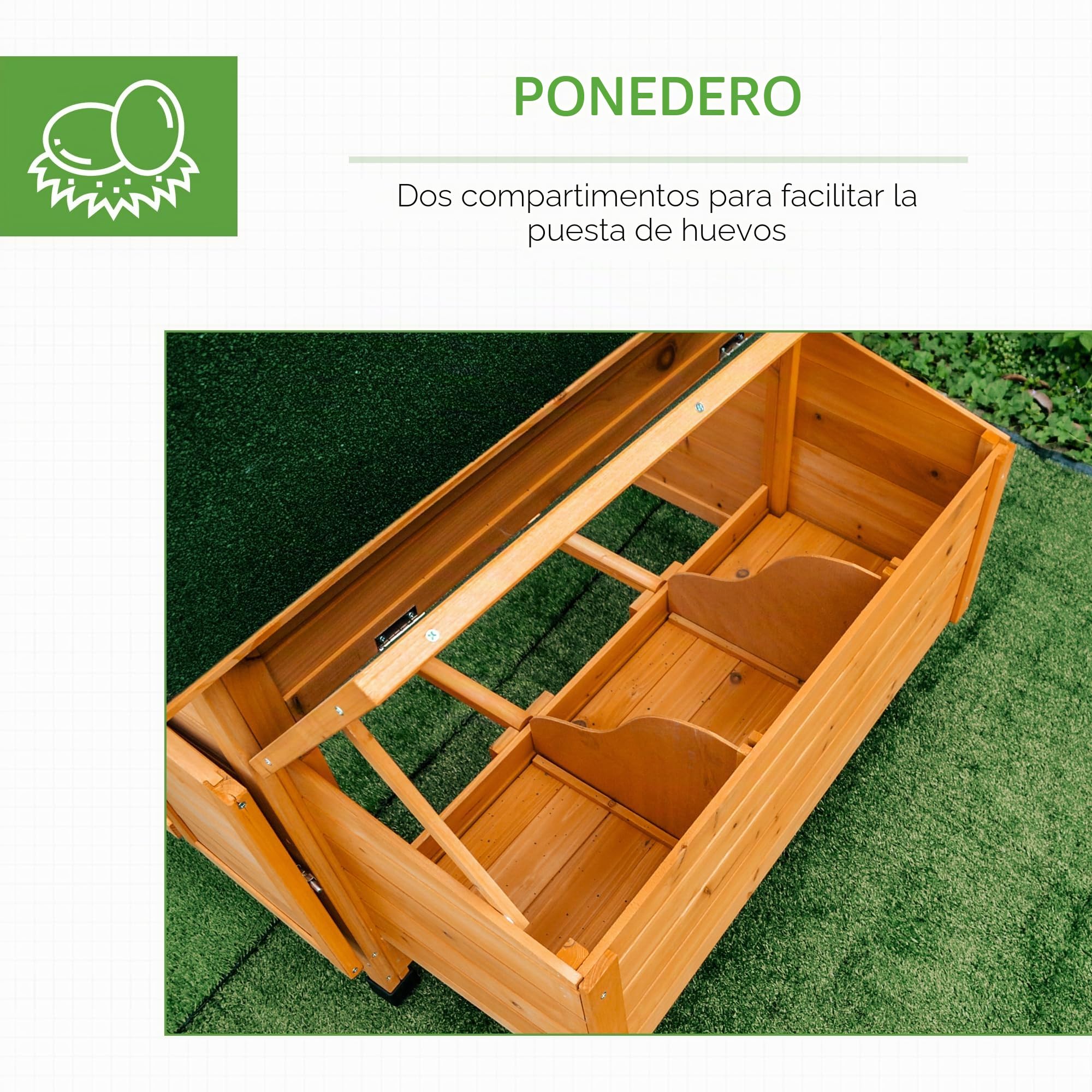 PawHut - Gallinero de madera para 4 gallinas, jaula para gallinas, tejado impermeable y abrasador, cajón extraíble, gallinero exterior para animales pequeños, 150 x 100 x 96,5 cm, color amarillo