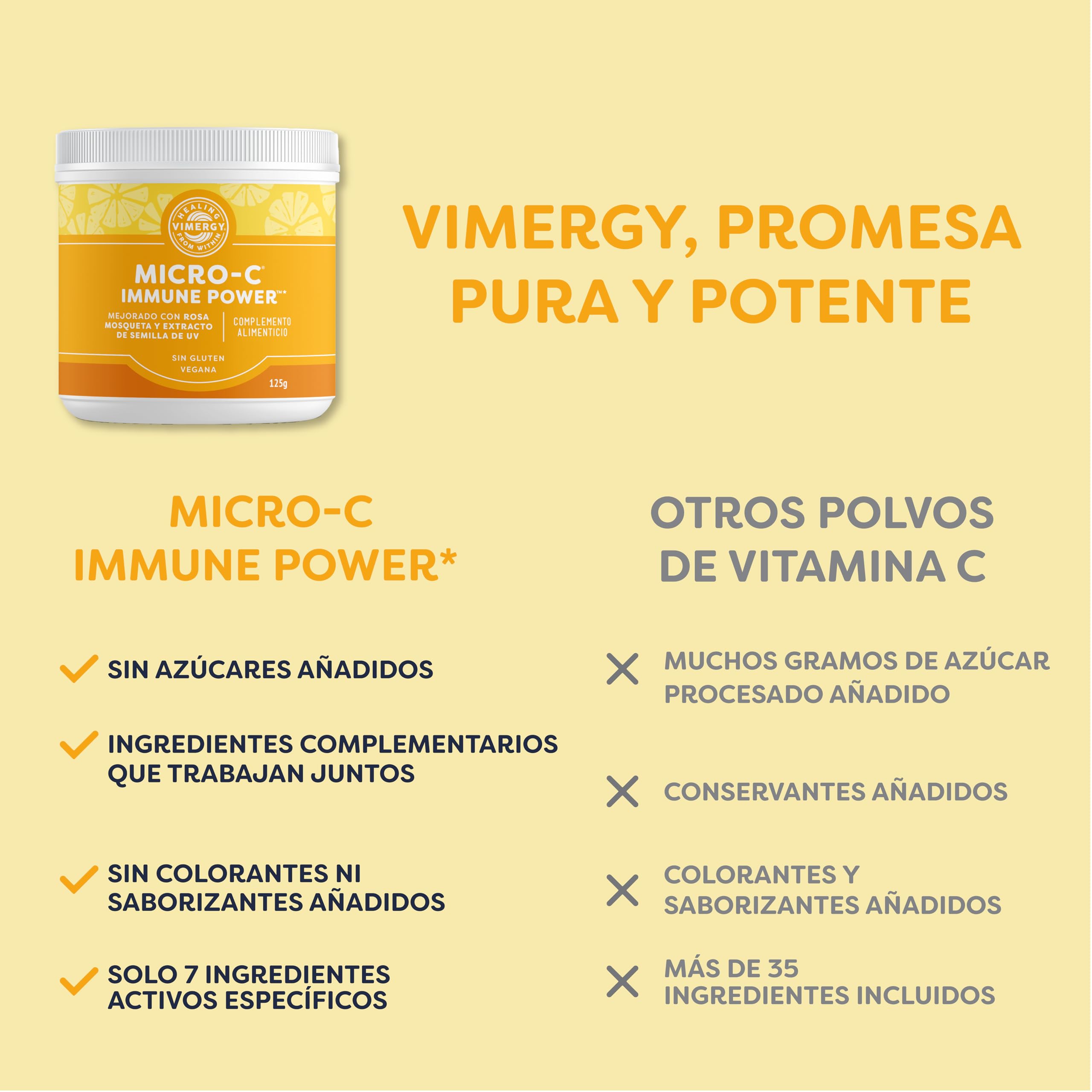 Vimergy Micro-C Immune Power* – 125g, 69 Dosis – Vitamina C Pura en Polvo, 1000 mg – Ácido Ascórbico Suave – – Ayuda al Sistema Inmunológico, Nervioso y Musculoesquelético – Sin Gluten - Vegano