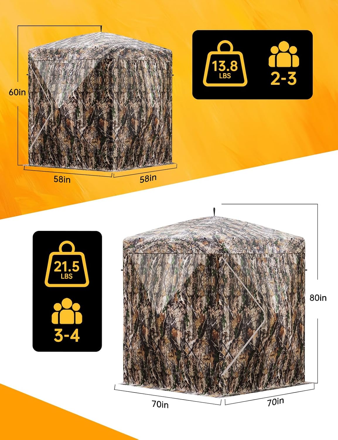 270° Camouflage Hunting Blind Portable Pop-Up Tent with Shoot-Through Mesh, Waterproof Ground Blind for Deer Hunting, 2-3 & 3-4 Person Capacity & Carry Bag
