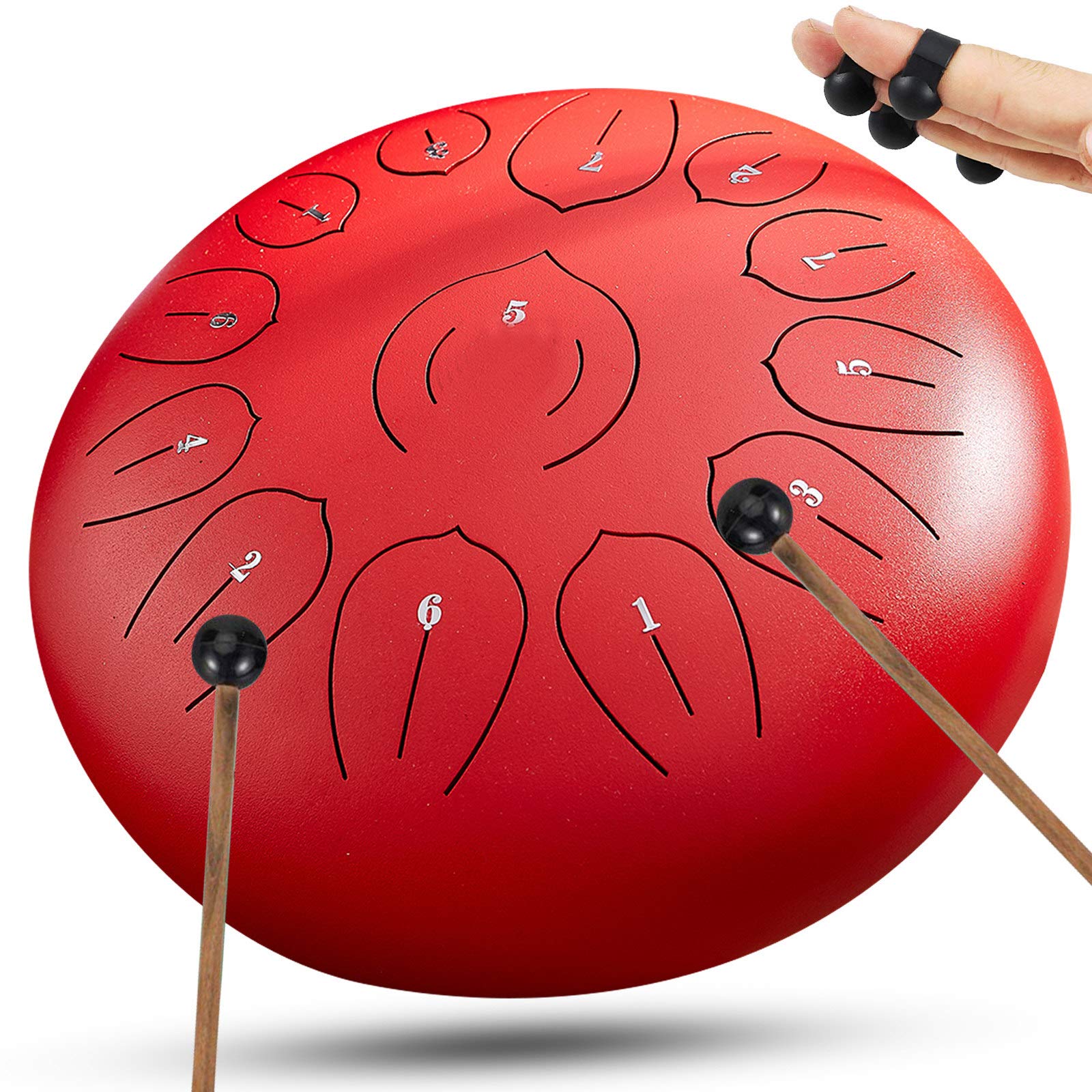 Stalowy bęben dla dzieci Dorośli, instrument, bęben językowy, 12-calowe 13-tonowe stalowe bębny językowe, instrumenty perkusyjne z wyściełaną torbą podróżną i młotkami, czerwony