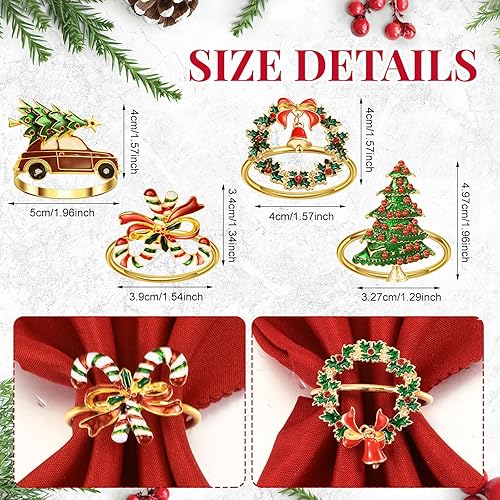 Vista 39 de EBOOT Juego de 16 servilletas y anillos de Navidad, 8 servilletas lavables de tela roja y 8 anillos de Navidad para Navidad, cena, fiesta