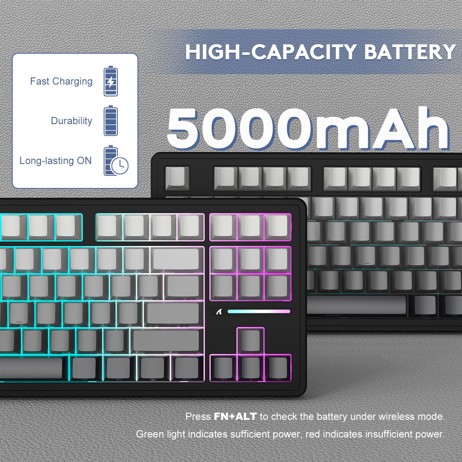 MAMBASNAKEx Attack Shark M87 Teclado mecánico inalámbrico para Juegos TKL, retroiluminación RGB, Compacto, Intercambiable en Caliente, programable por Gasket, USB-C/Bluetooth/2.4 GHz, 4600 mAh, Negro