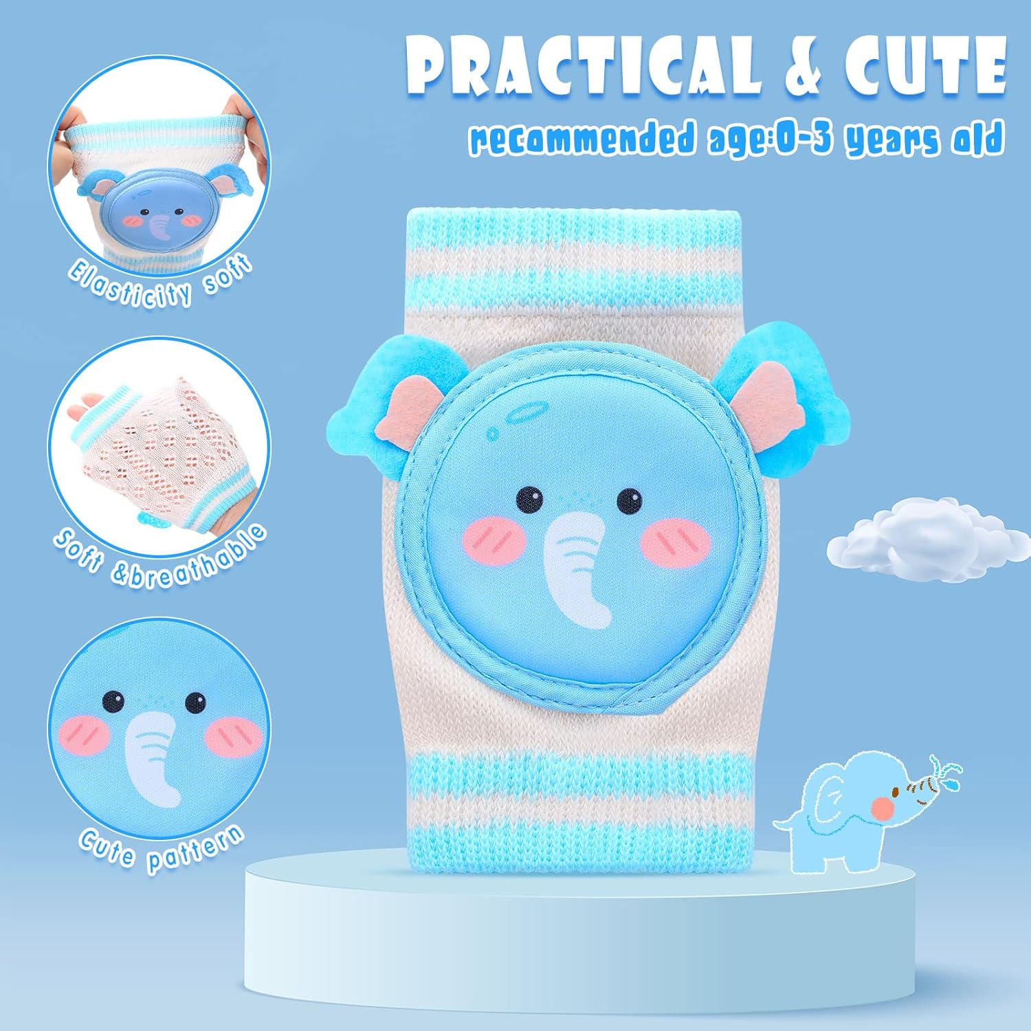 Miniatura 4 de 6 pares de rodilleras de bebé para gatear, protectores de rodilla transpirables para bebés, niños y niñas, 0-3 años, Lindos colores.