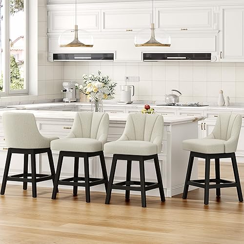 Miniatura 22 de Taburetes de bar giratorios, taburetes de bar de altura de mostrador tapizados de tela de 26 pulgadas, sillas modernas de isla de cocina con Tela -