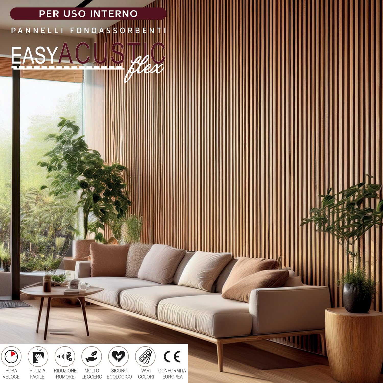 MASTERBRICO Pannello Fonoassorbente Decorativo Effetto Legno 275x60 cm – 1,65 mq per Pacco, Pannello Insonorizzante in MDF per Isolamento Acustico di Soffitto e Pareti, Spessore 6 mm (ROVERE)