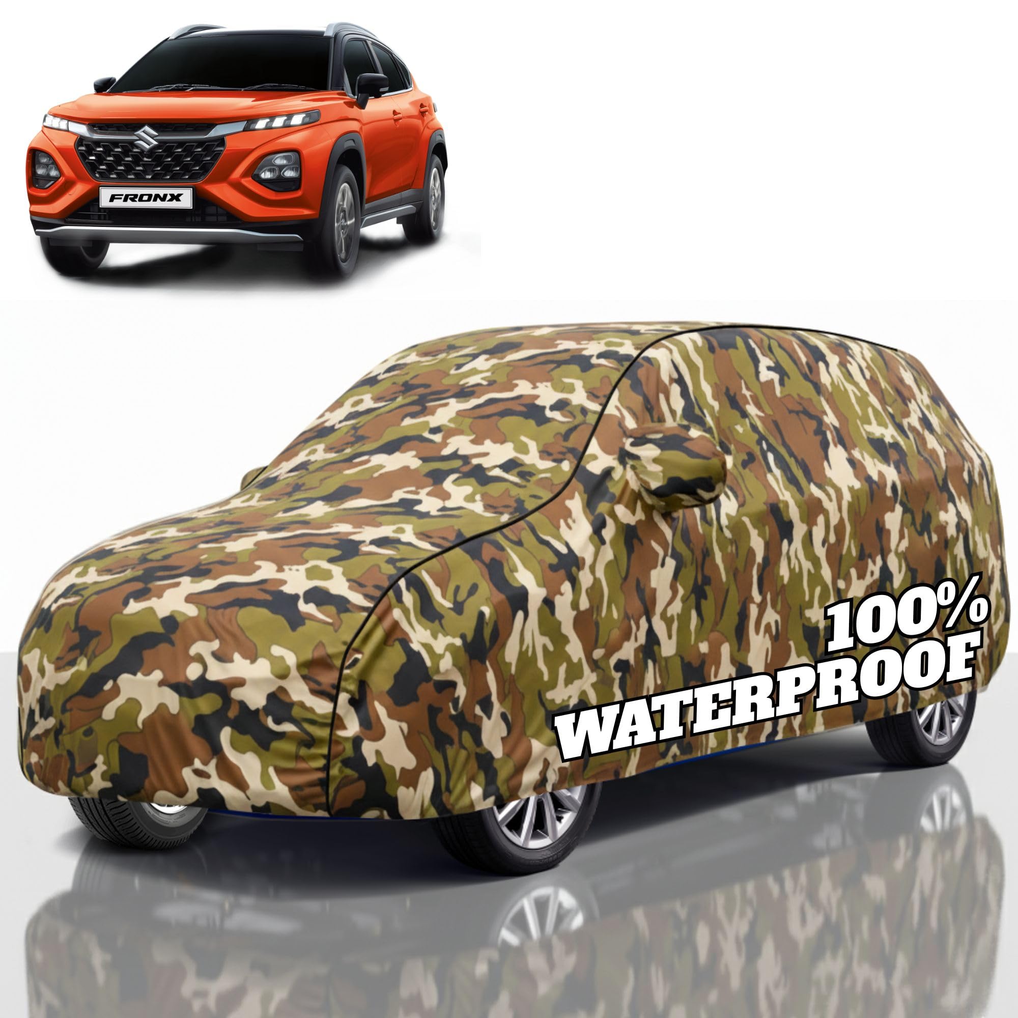 Premium Polyester Car Cover Fronx All-Weather Protection from Rain, Dust &amp; Sun | UV Resistant Fabric | Full Body Secure Fit for Outdoor &amp; Indoor Parking Jungle
