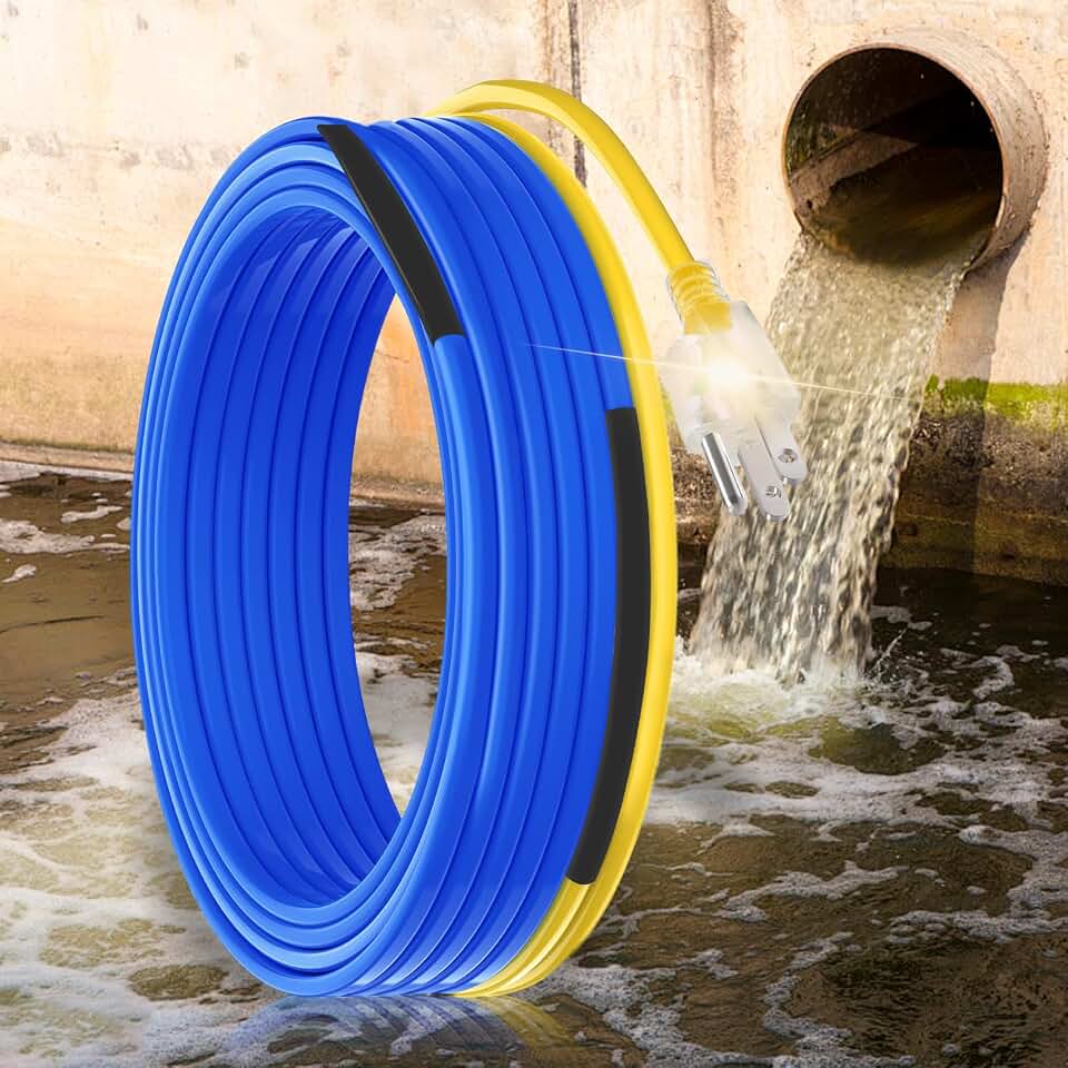 10 FT Fluoropolymer Corrosion Proof Drain Pipe Heating Cable | Inpipe Freeze Protection, Self Regulating Thermal Trace, Sewer Sewage Sump Buried Wastewater Systems