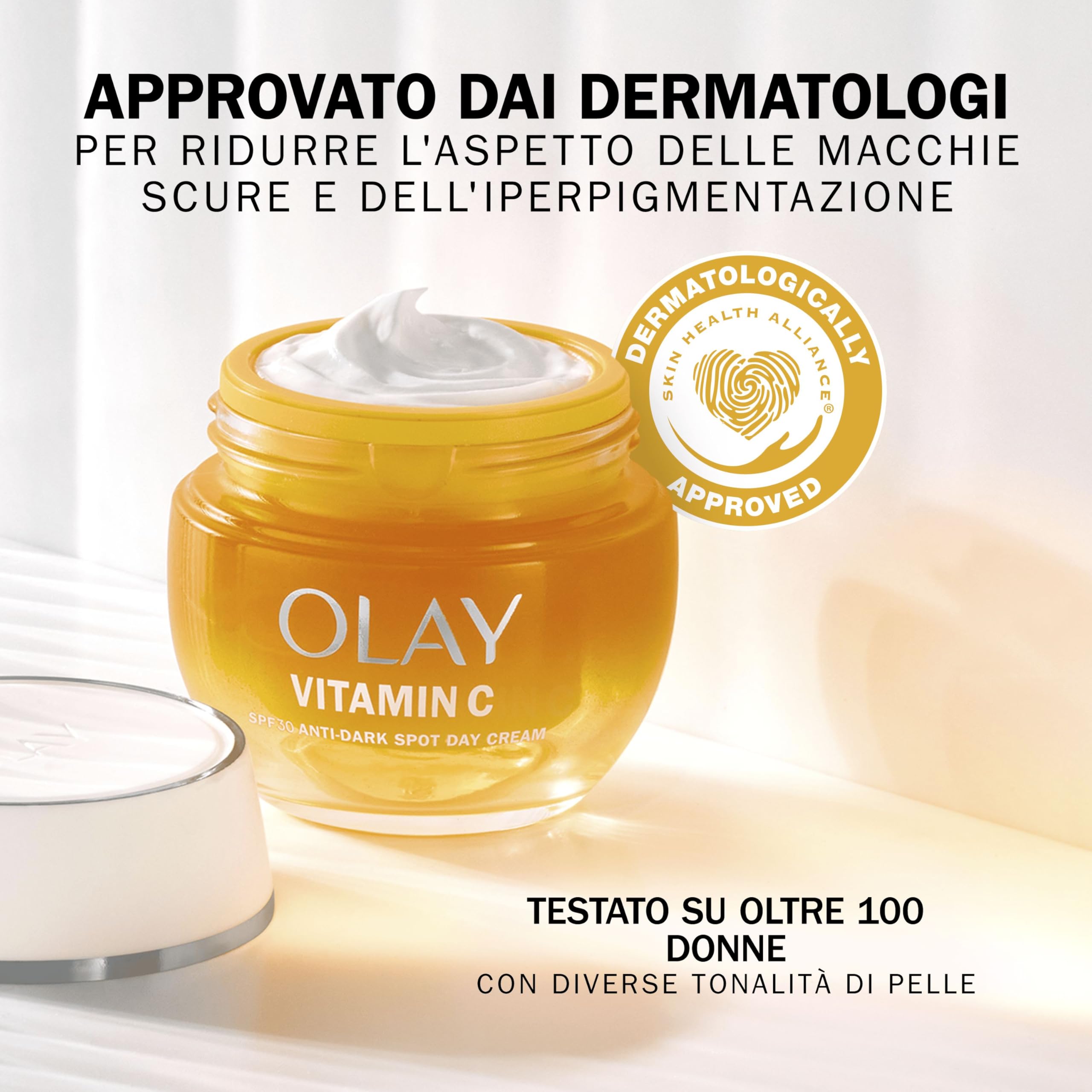 Olay Vitamin C Crema Viso Idratante Giorno SPF 30, Cura della Pelle con Niacinamide 99% di Purezza. Skin Care Illuminante: Azione Antimacchie, Uniforma e Idrata. Non grassa, Non Appiccicosa. 50ml