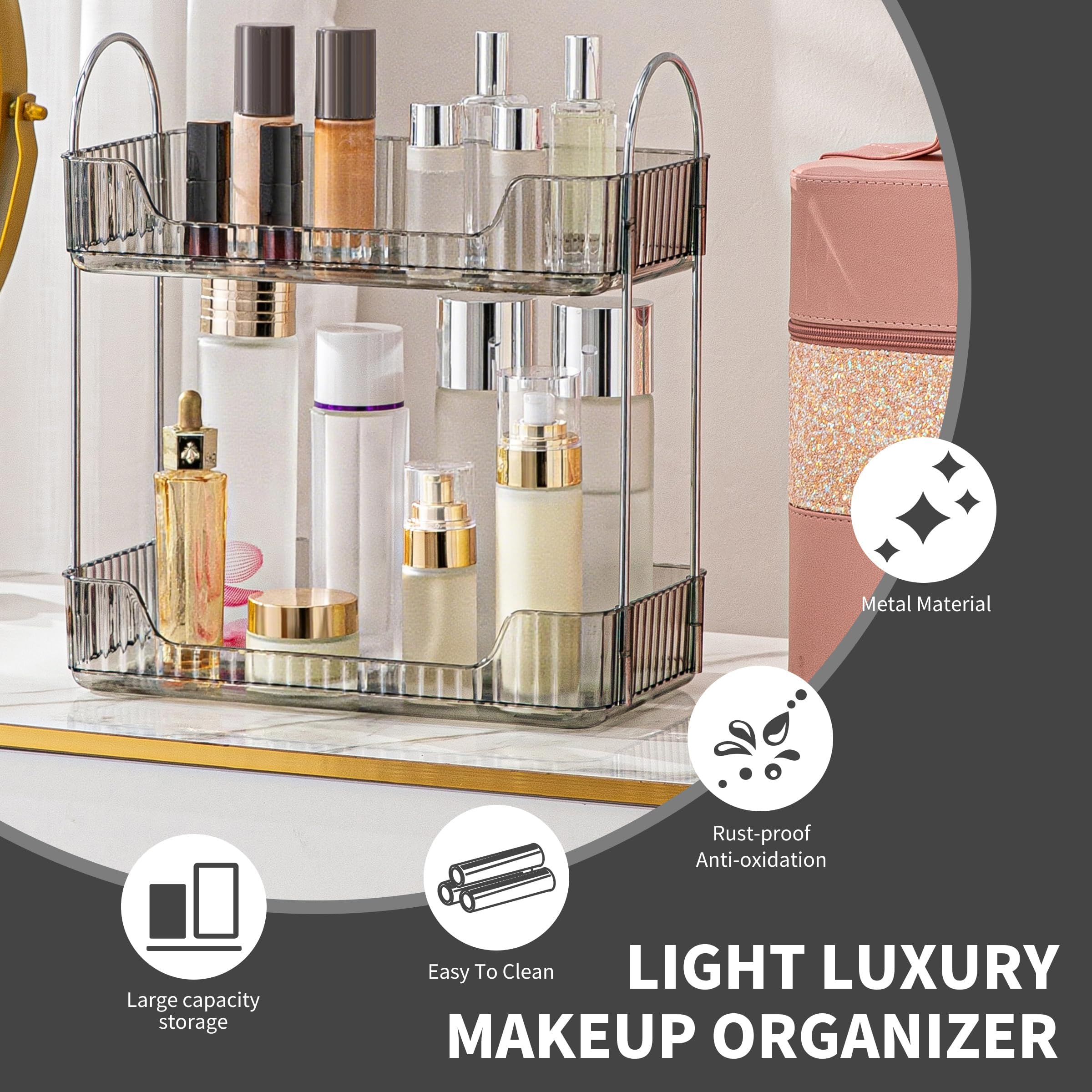 YCIA&DONE Organizador de baño, almacenamiento de maquillaje, estante de bandeja de cosméticos para el cuidado de la piel, estante para perfume para mostrador de tocador, gran capacidad, fácil de