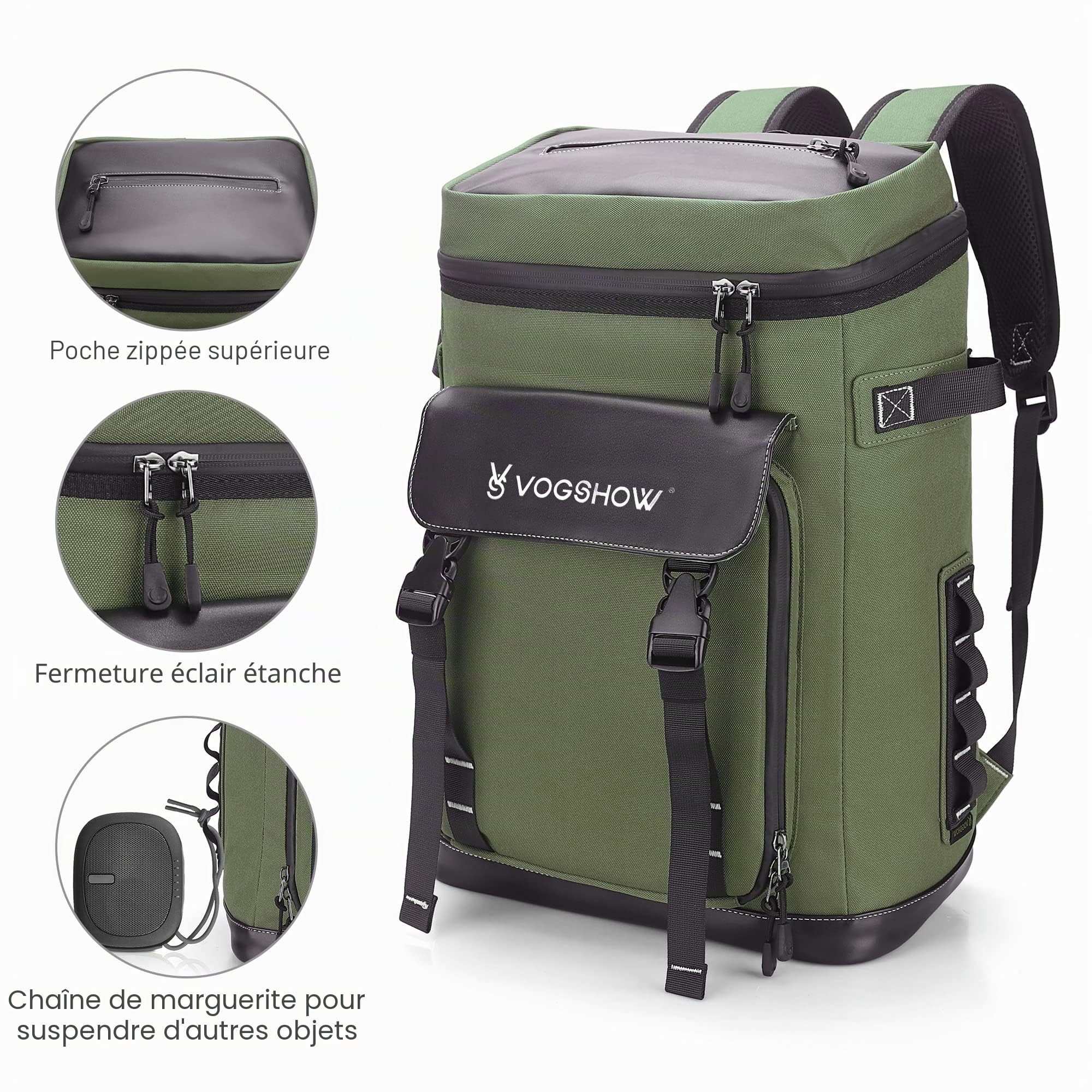 VS VOGSHOW 30L Grand Sac à Dos Isotherme Pique-Nique, Sac à Dos Glacière Multifonctionnel pour Camping, Famille-Extérieur, Shopping, Voyages, Pêche et Plage