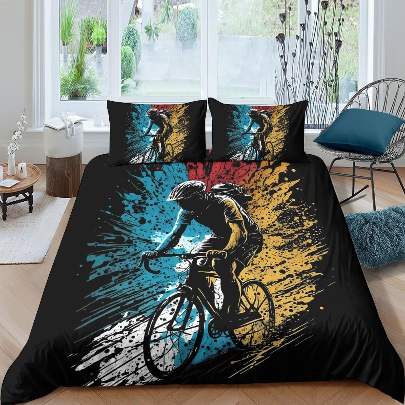 Ctjqhvkz Style-9 3D Printed Colorful Cyclist Fitted Sheet Microfiber Soft Anti-Slip Bed Cover For Bedroom Dorm Mattress Decor Gift Single（135X200cm）