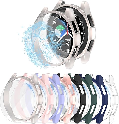 Paquete de 8+8 protectores de pantalla para Samsung Galaxy Watch 6 de 1.850 in y funda, protector de pantalla de policarbonato duro resistente al