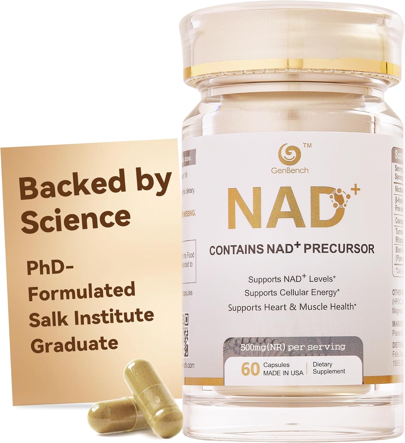 NAD+ Supplement for Healthy Aging & Energy, 500 mg Nicotinamide Riboside (NR) with CoQ10, HMB, Turmeric & Black Pepper, 60 Vegan Capsules | Supports Muscle Strength & Recovery, Heart Health