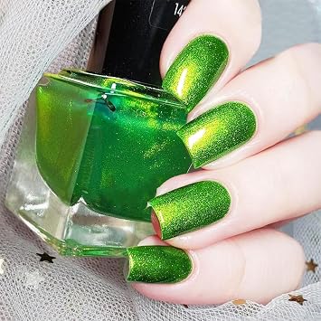 COSMOO Green Nail Polish, 12ml Bright Quick Dry Nail Lacquer, Shimmer Art Varnish, 0.41 fl oz (Shimmer Green)