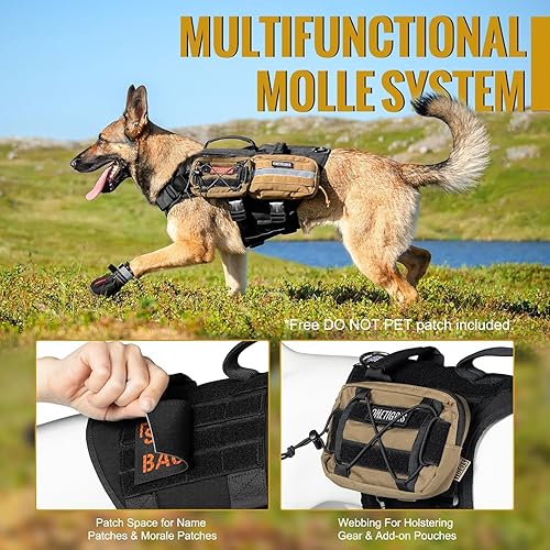 Miniatura 3 de OneTigris Arnés táctico para perro grande, 5 correas de metal con hebilla sin tirones, con paneles de gancho y bucle, chaleco militar resistente